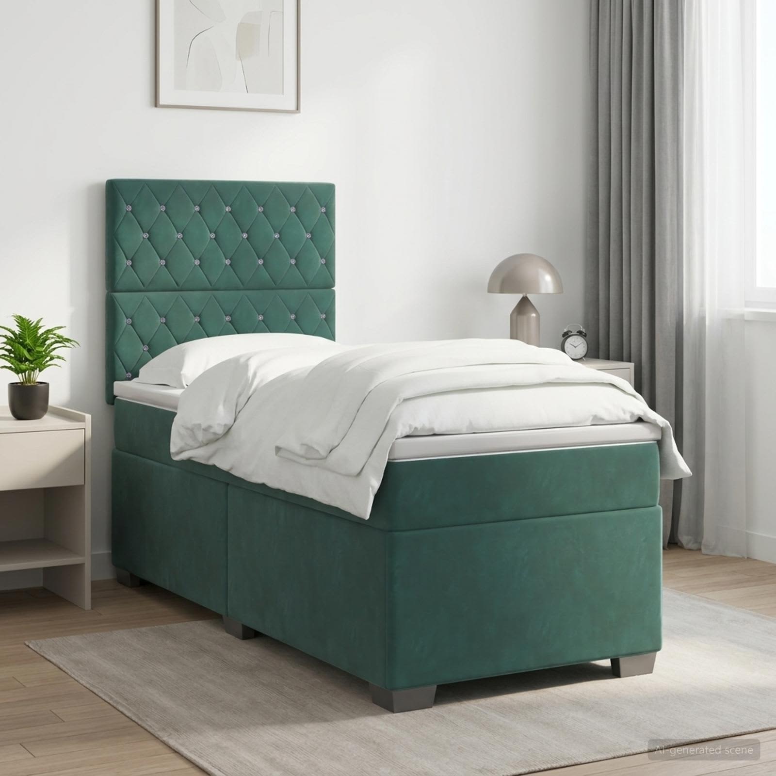 Lit boxspring avec matelas Vert foncé 90 x 200 cm Velours