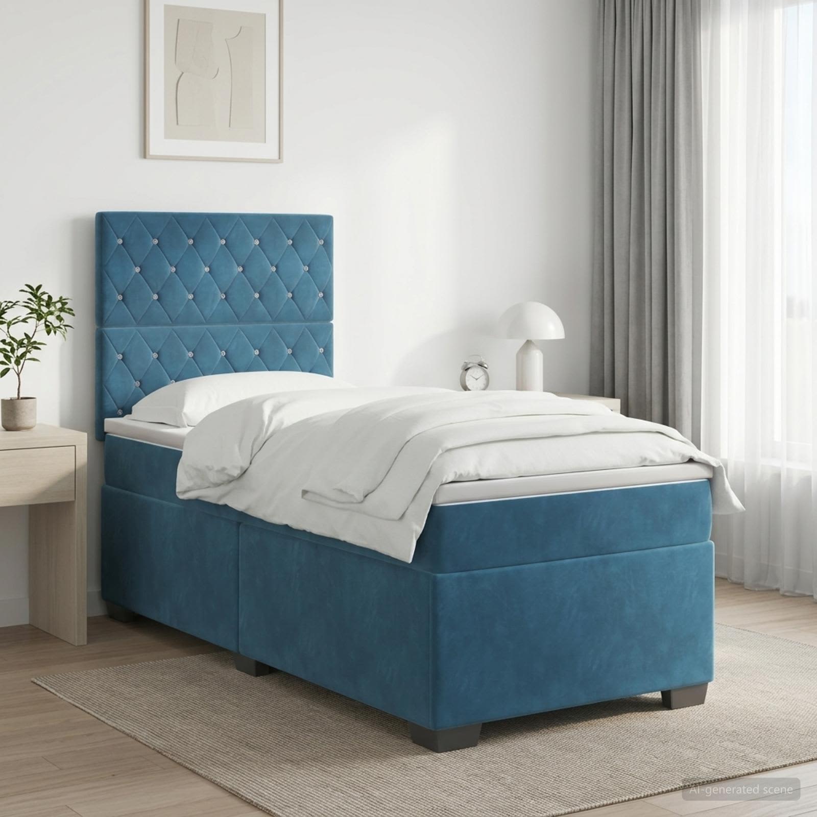 Lit boxspring avec matelas Bleu 100 x 200 cm Velours