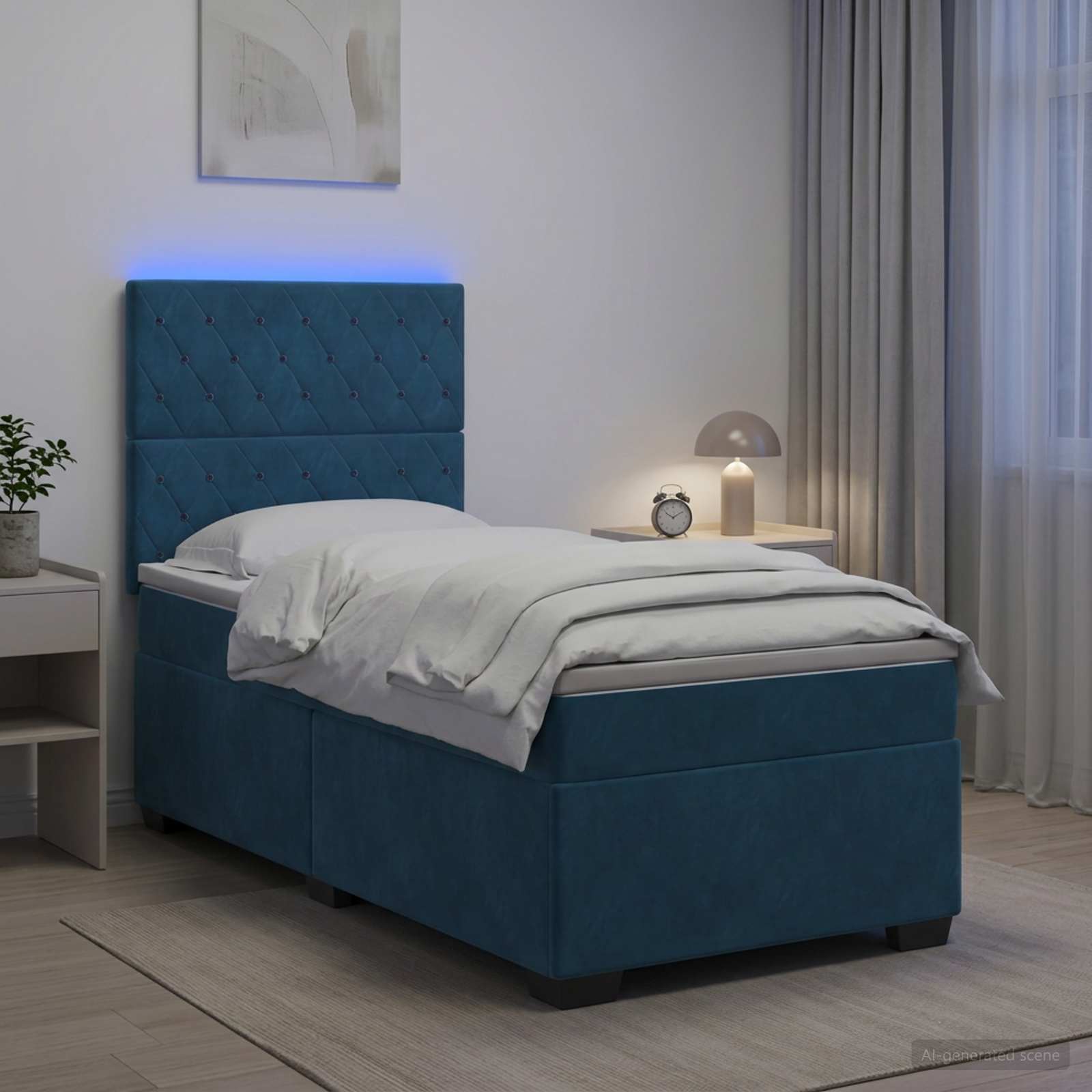 Lit boxspring avec matelas Bleu 100 x 200 cm Velours