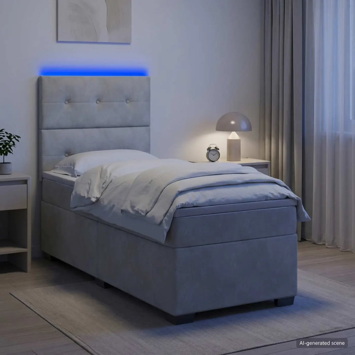 Lit boxspring avec matelas Gris clair 90 x 200 cm Velours - XIOS
