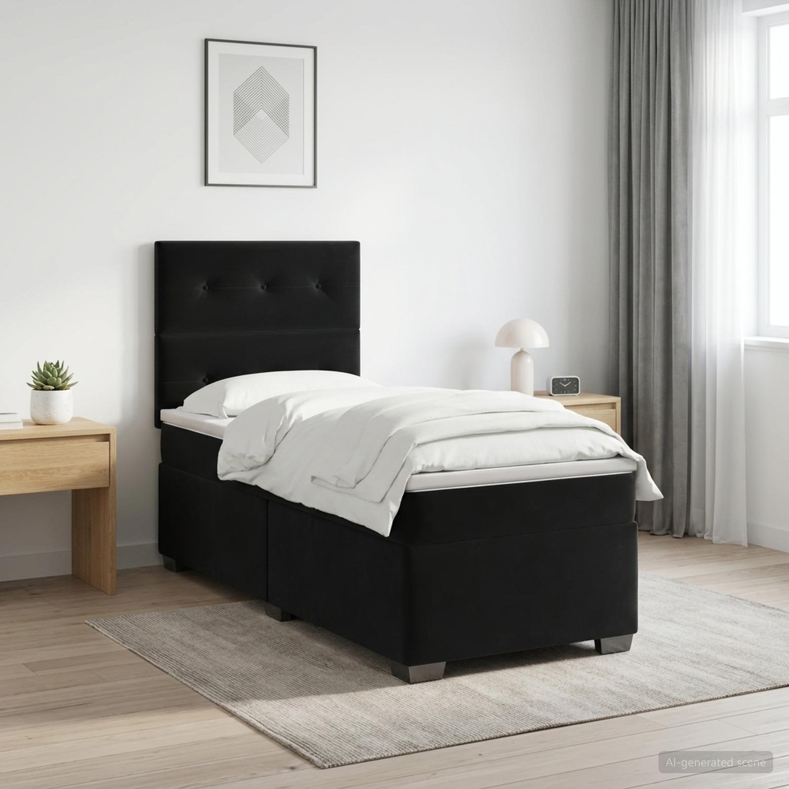 Lit boxspring avec matelas Noir 80 x 200 cm Velours