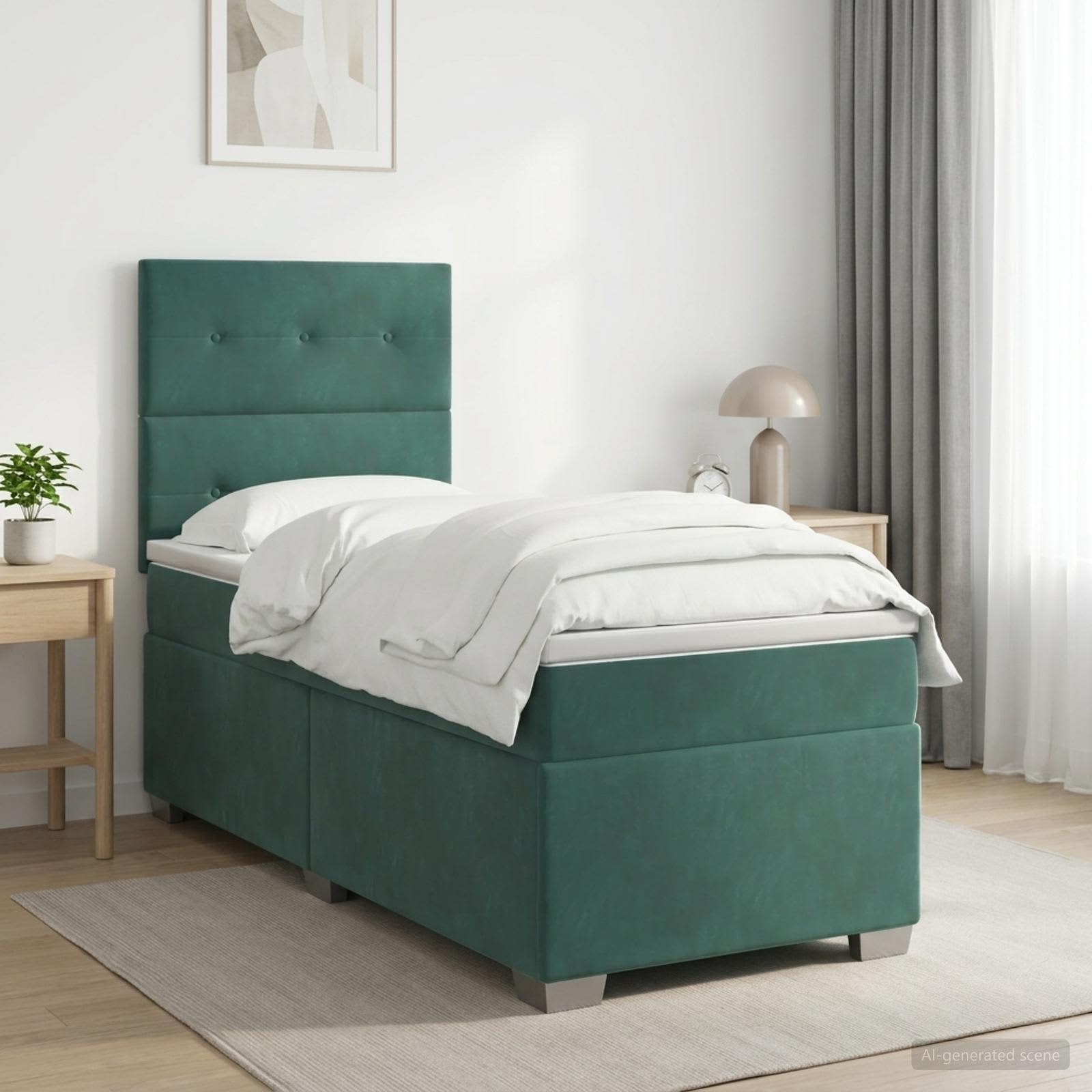 Lit boxspring avec matelas Vert foncé 90 x 190 cm Velours