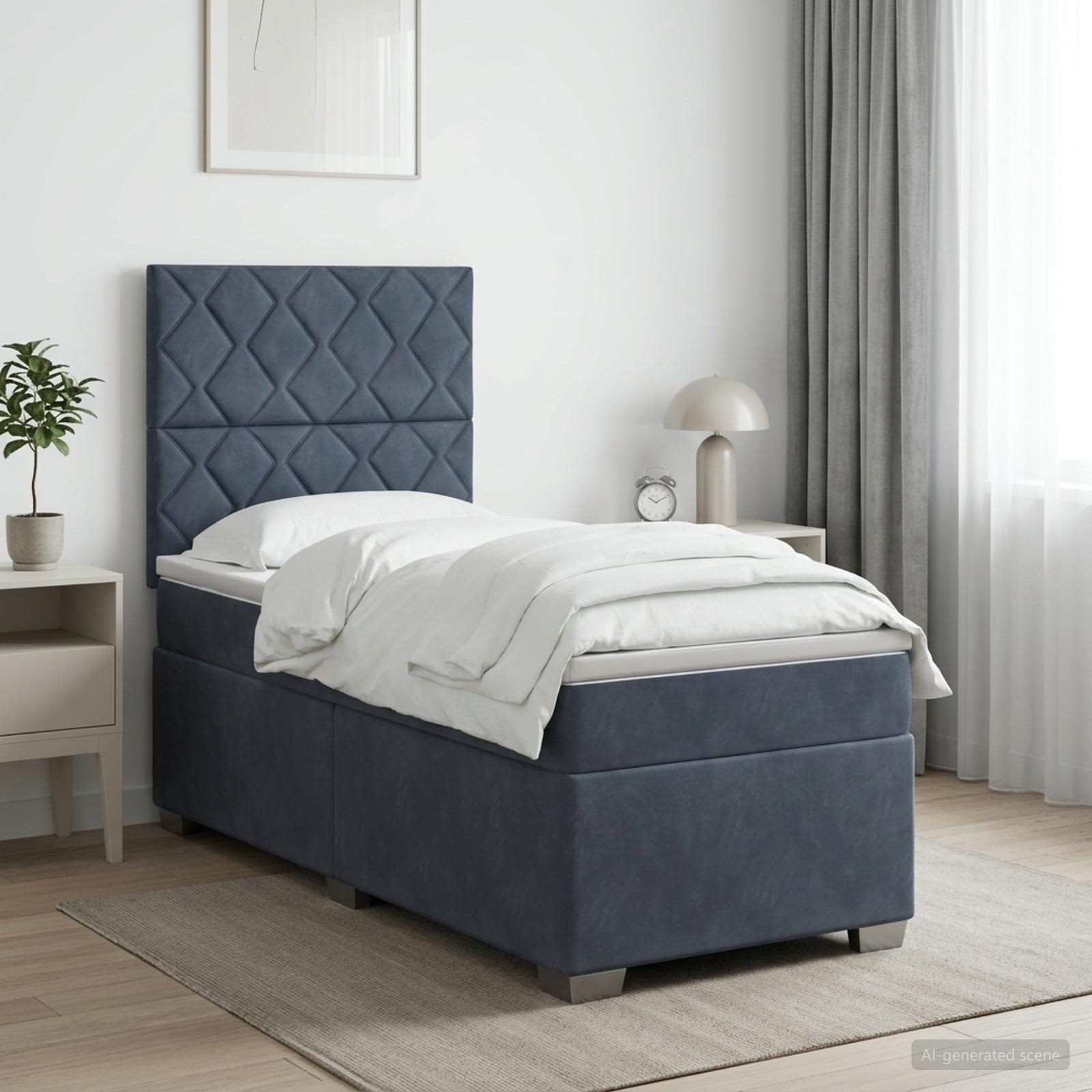 Lit boxspring avec matelas Gris foncé 100 x 200 cm Velours
