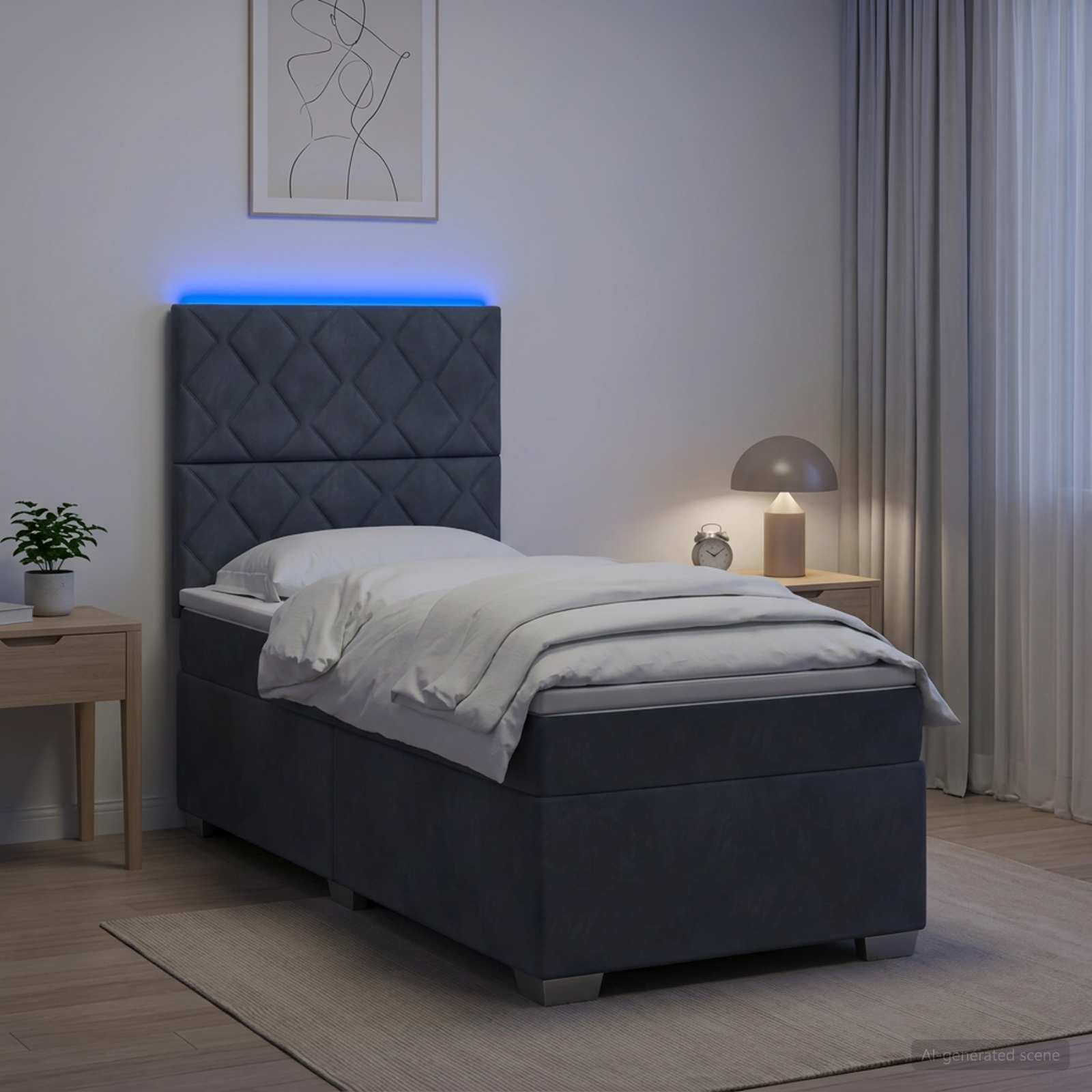 Lit boxspring avec matelas Gris foncé 100 x 200 cm Velours