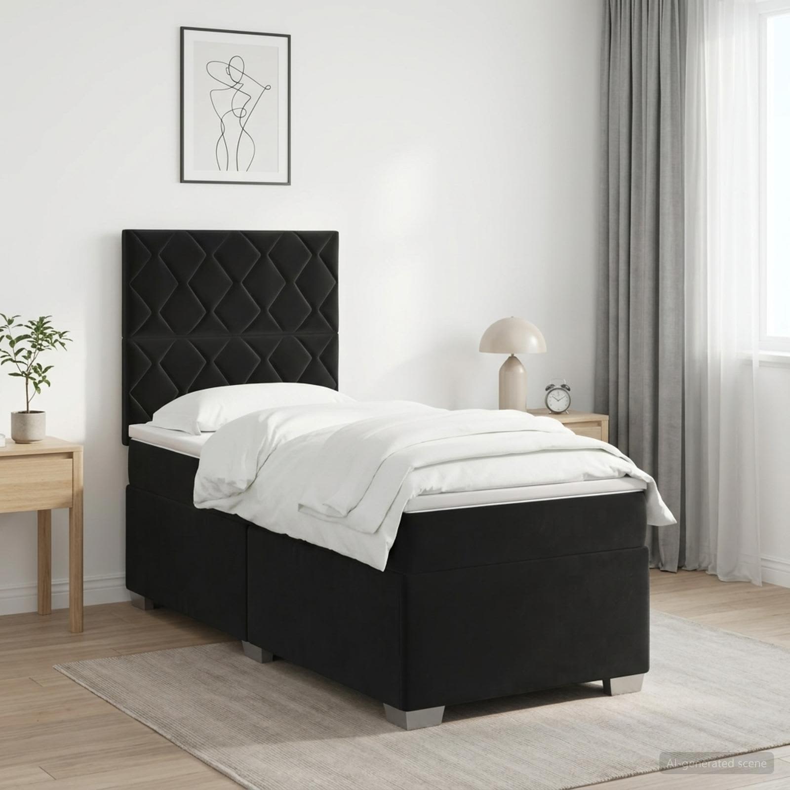 Lit boxspring avec matelas Noir 90 x 190 cm Velours - XIOS