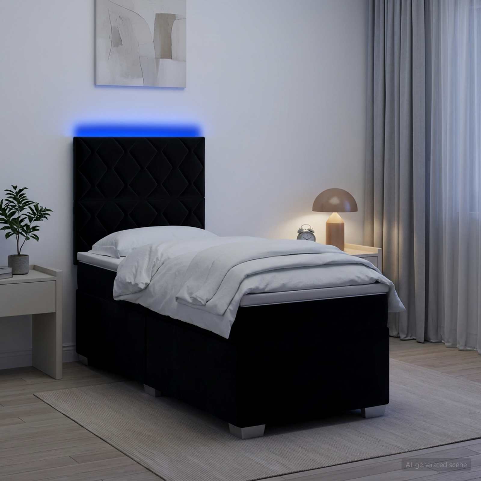 Lit boxspring avec matelas Noir 90 x 190 cm Velours - XIOS