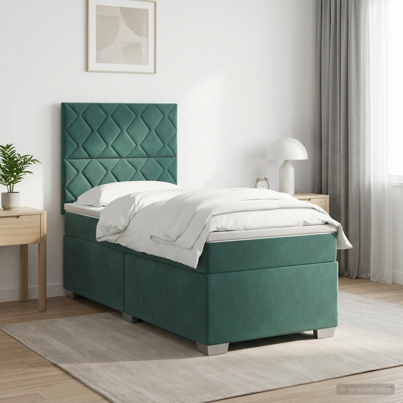 Lit boxspring avec matelas Vert foncé 90 x 200 cm Velours