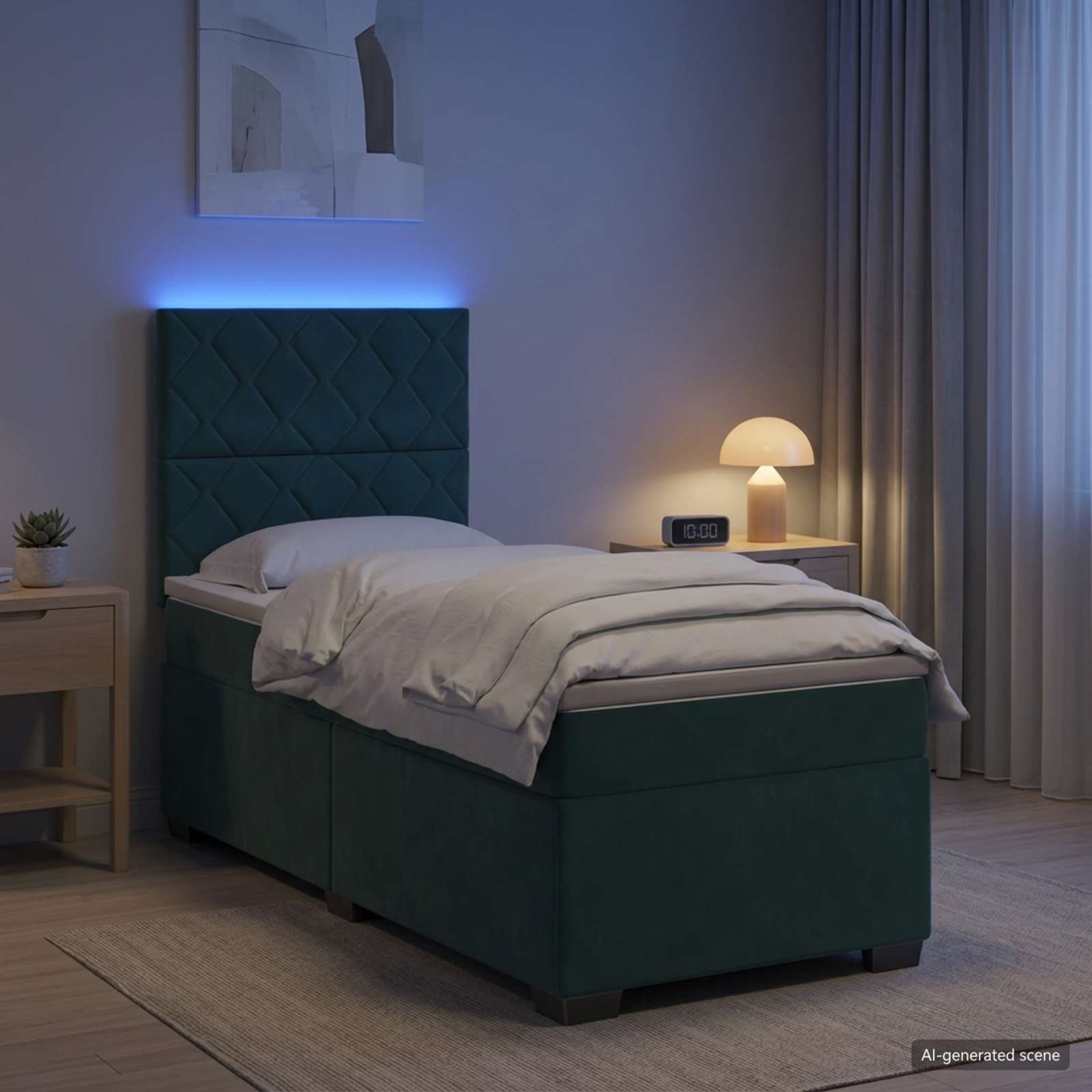 Lit boxspring avec matelas Vert foncé 90 x 200 cm Velours
