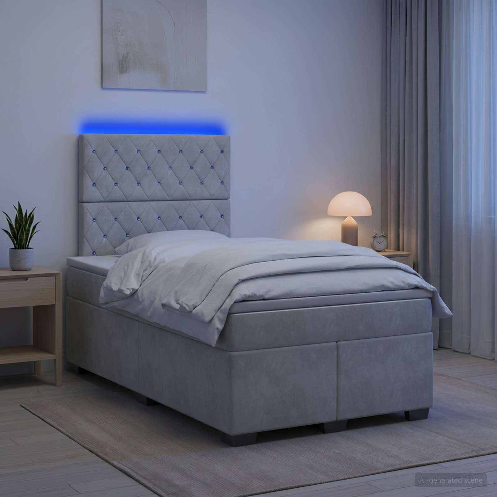 Lit boxspring avec matelas Gris clair 120 x 190 cm Velours