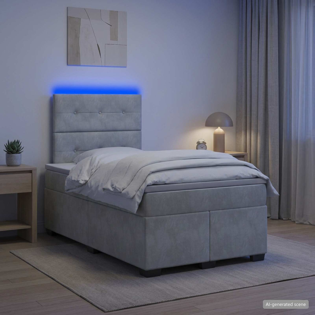 Lit boxspring avec matelas Gris clair 120 x 200 cm Velours