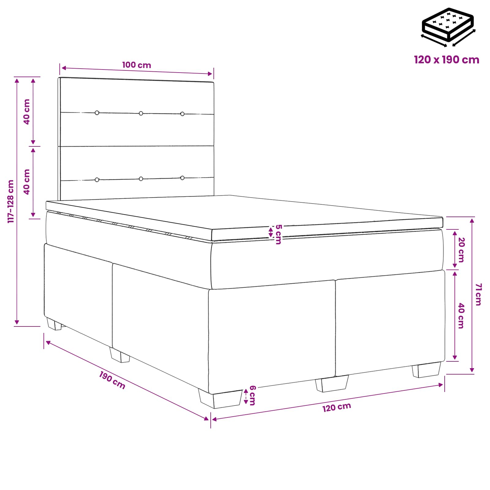 Lit boxspring avec matelas Vert foncé 120 x 190 cm Velours - XIOS