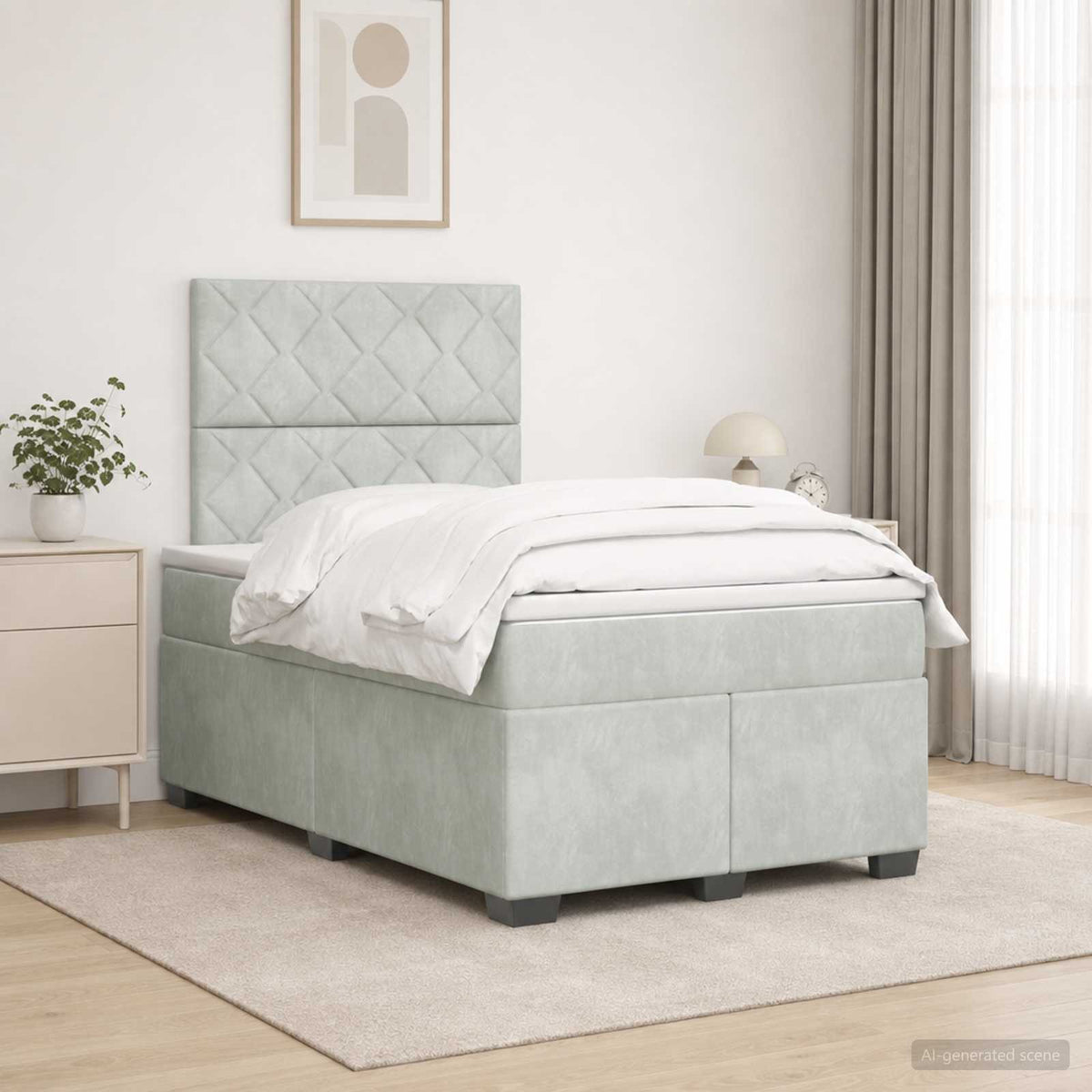 Lit boxspring avec matelas Gris clair 120 x 200 cm Velours