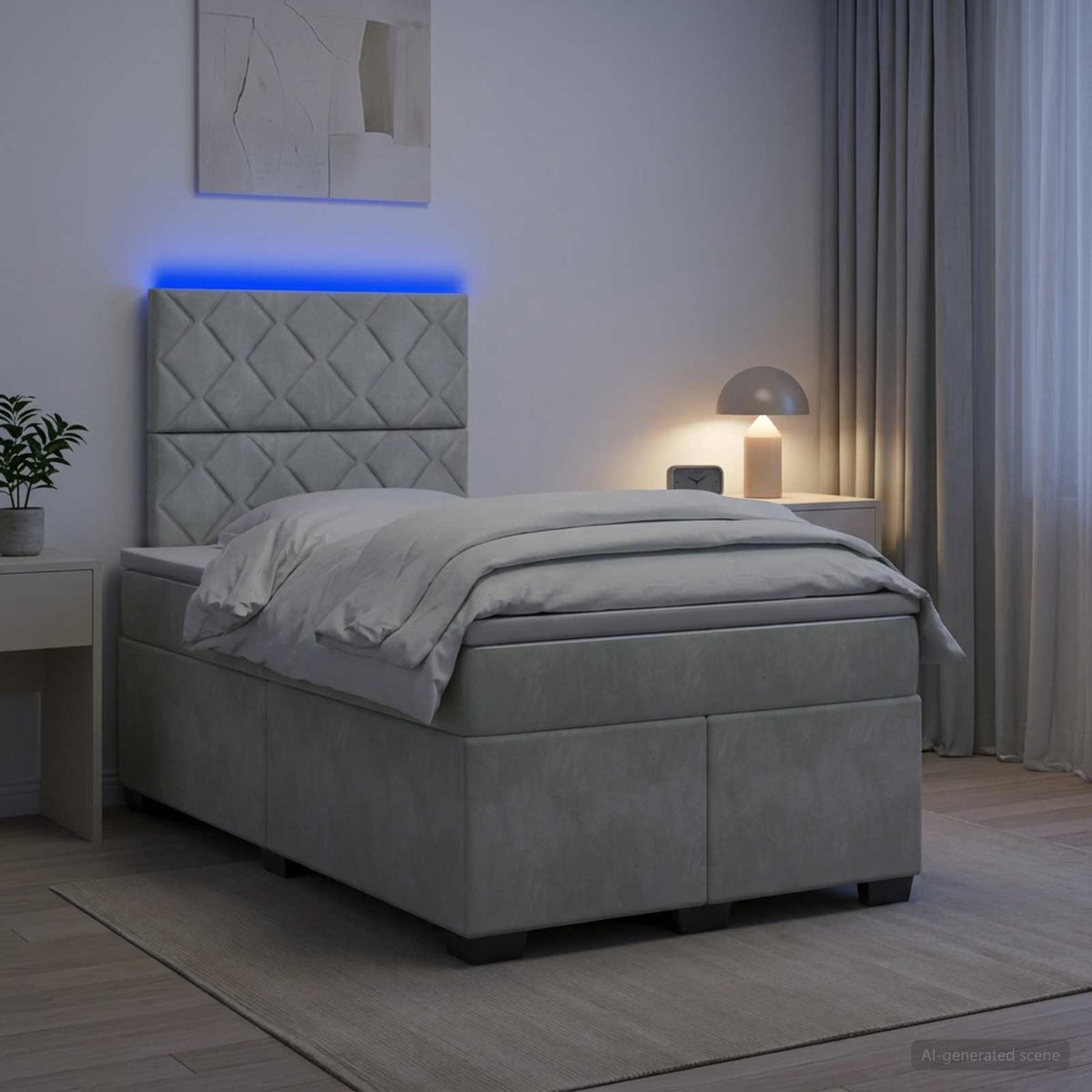 Lit boxspring avec matelas Gris clair 120 x 200 cm Velours
