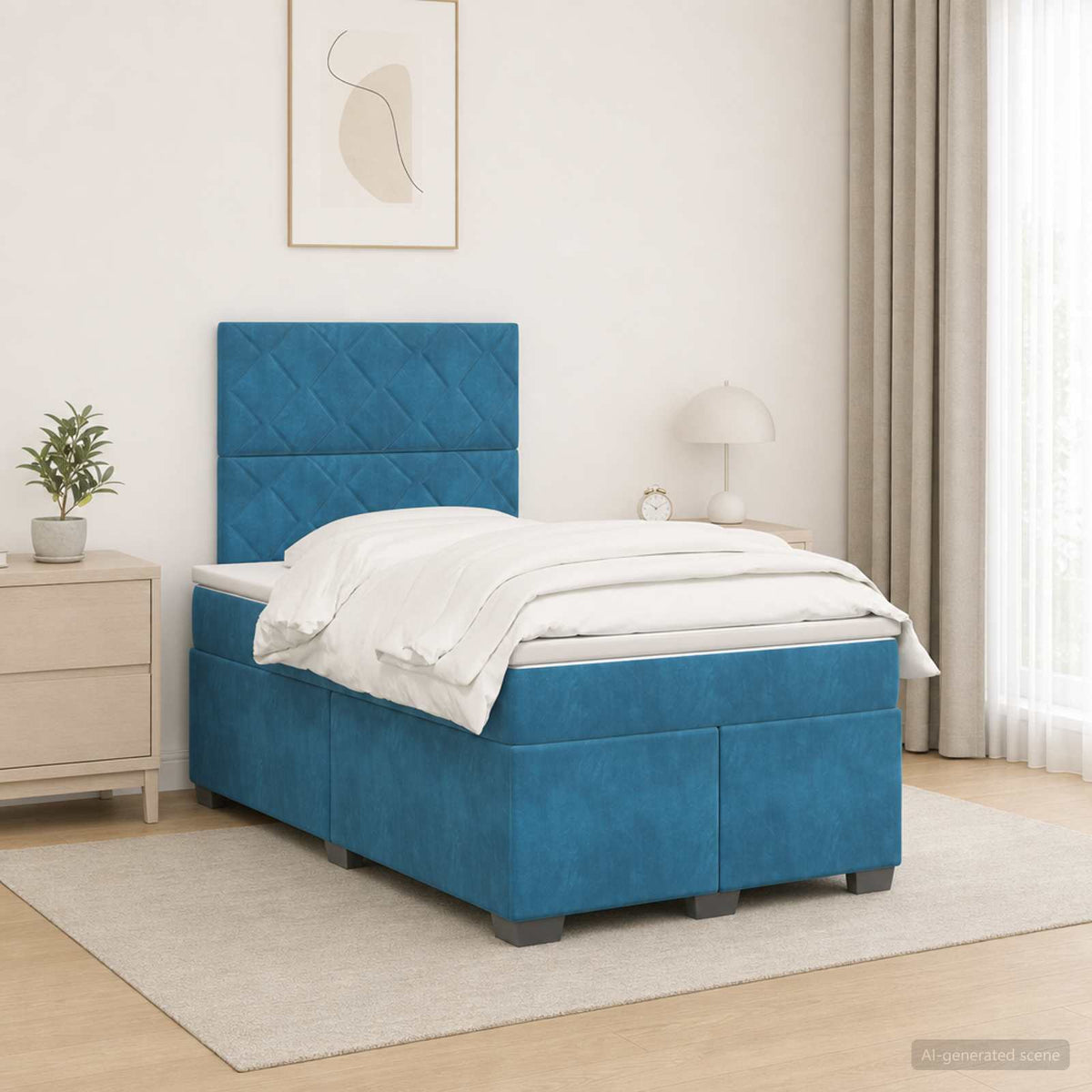 Lit boxspring avec matelas Bleu 120 x 200 cm Velours