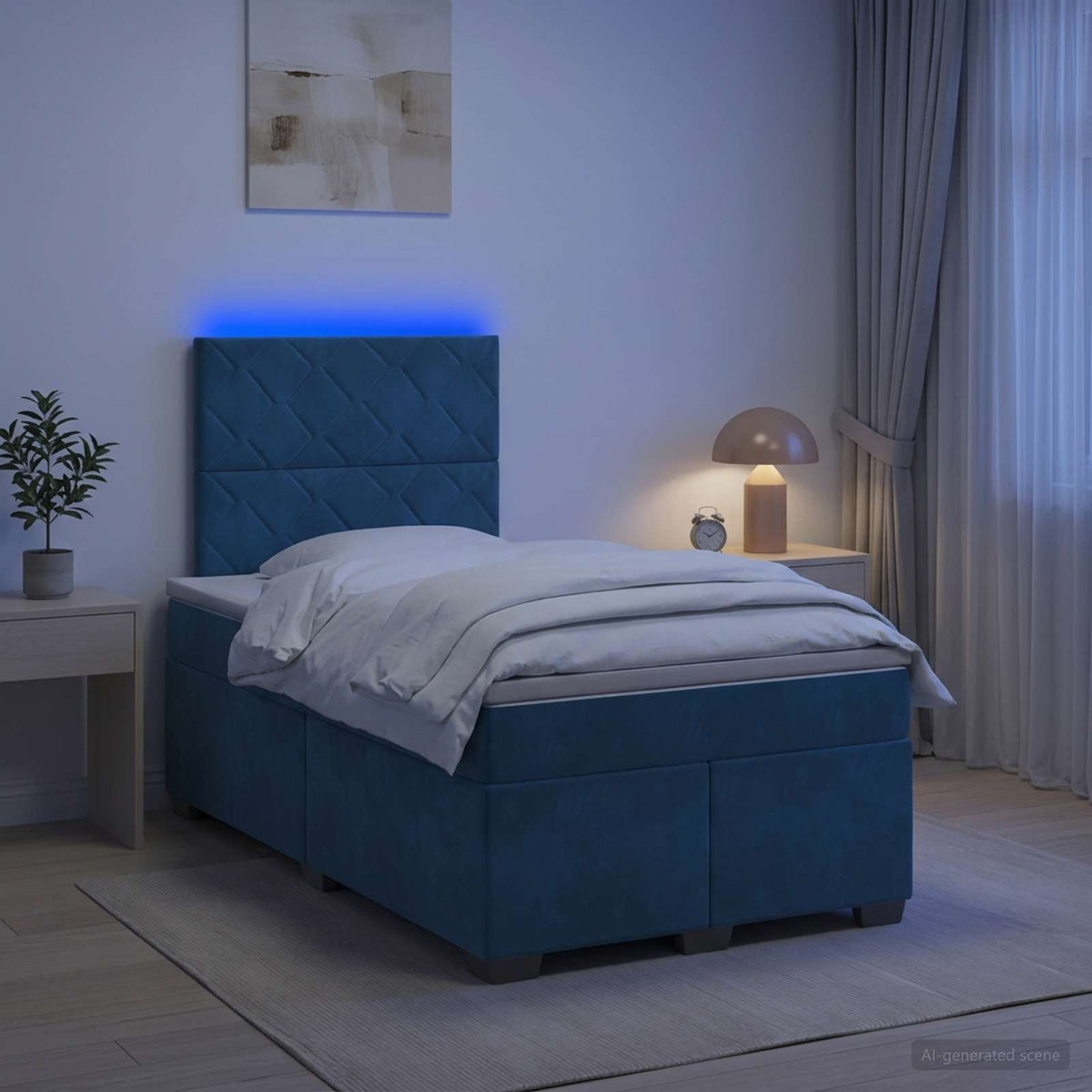 Lit boxspring avec matelas Bleu 120 x 200 cm Velours