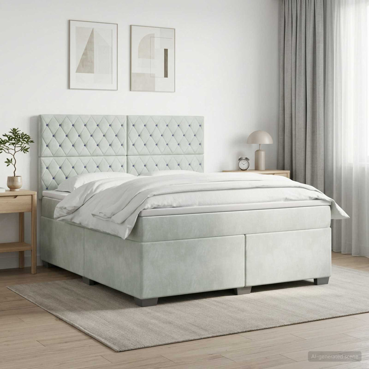 Lit boxspring avec matelas Gris clair 140 x 190 cm Velours