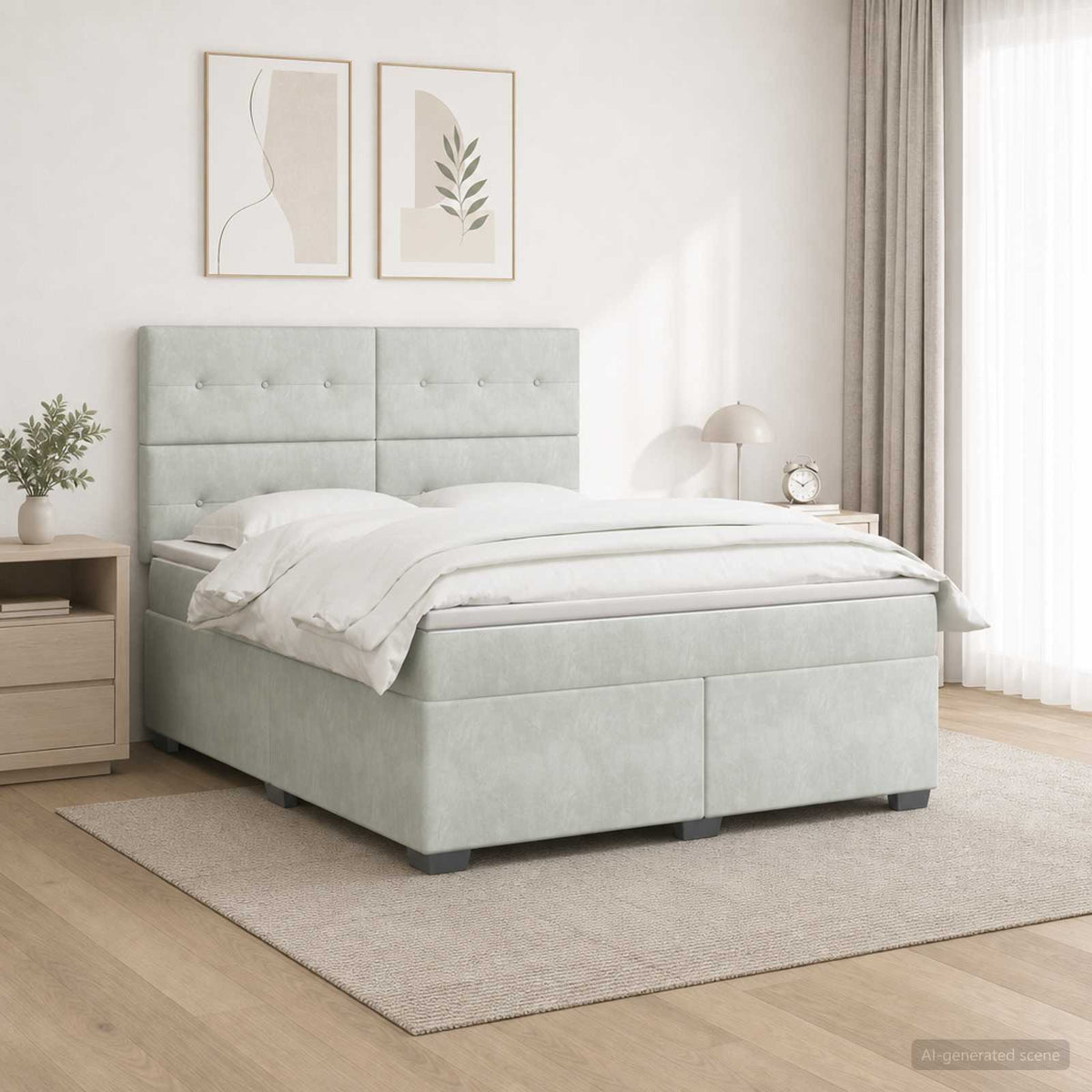 Lit boxspring avec matelas Gris clair 140 x 190 cm Velours