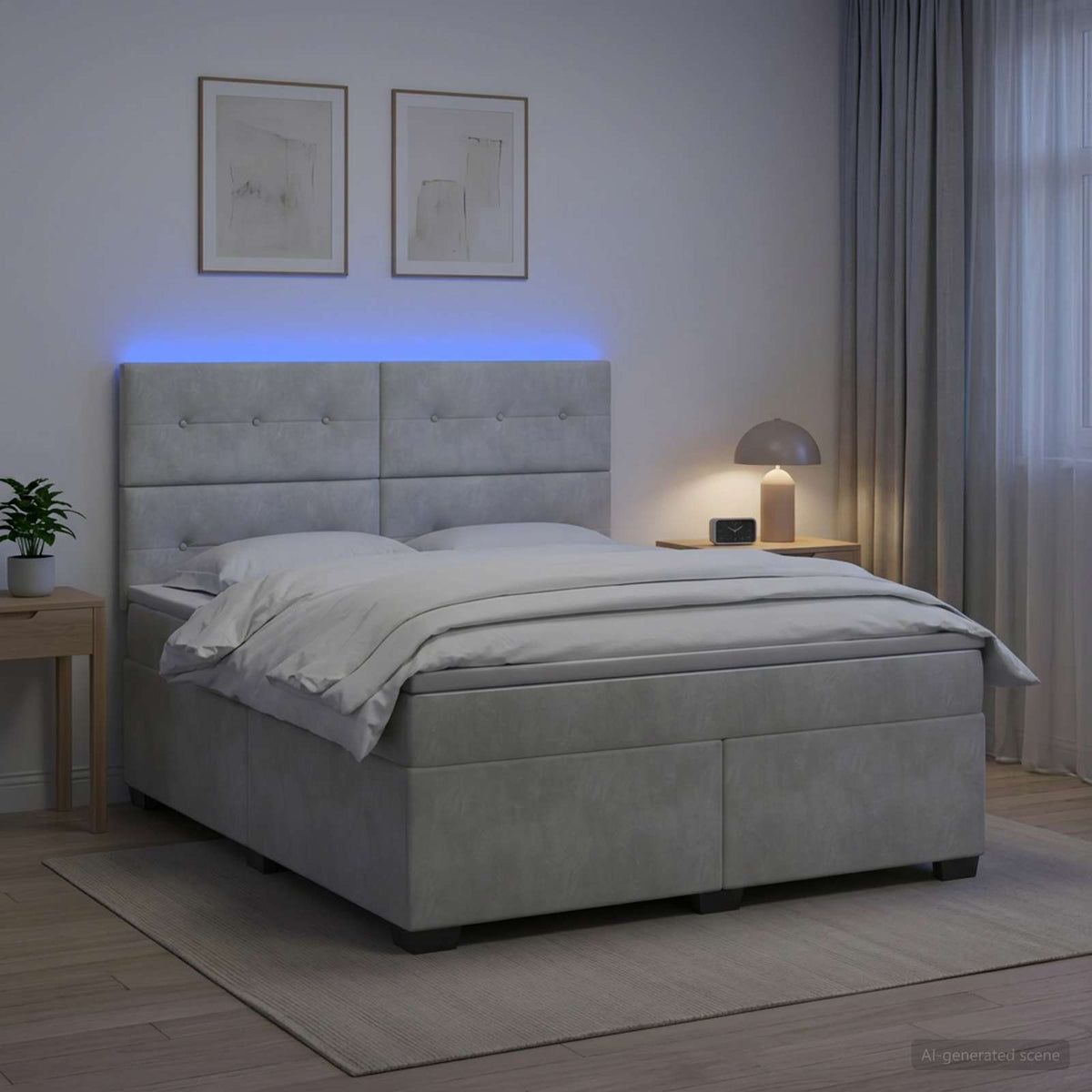 Lit boxspring avec matelas Gris clair 140 x 200 cm Velours