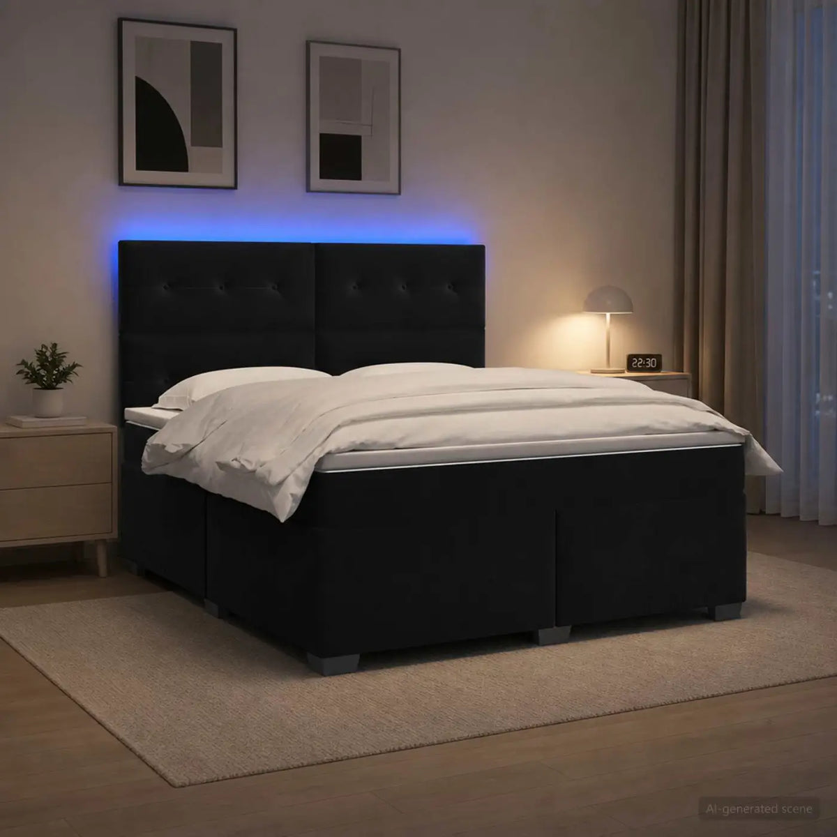 Lit boxspring avec matelas Noir 140 x 190 cm Velours - XIOS