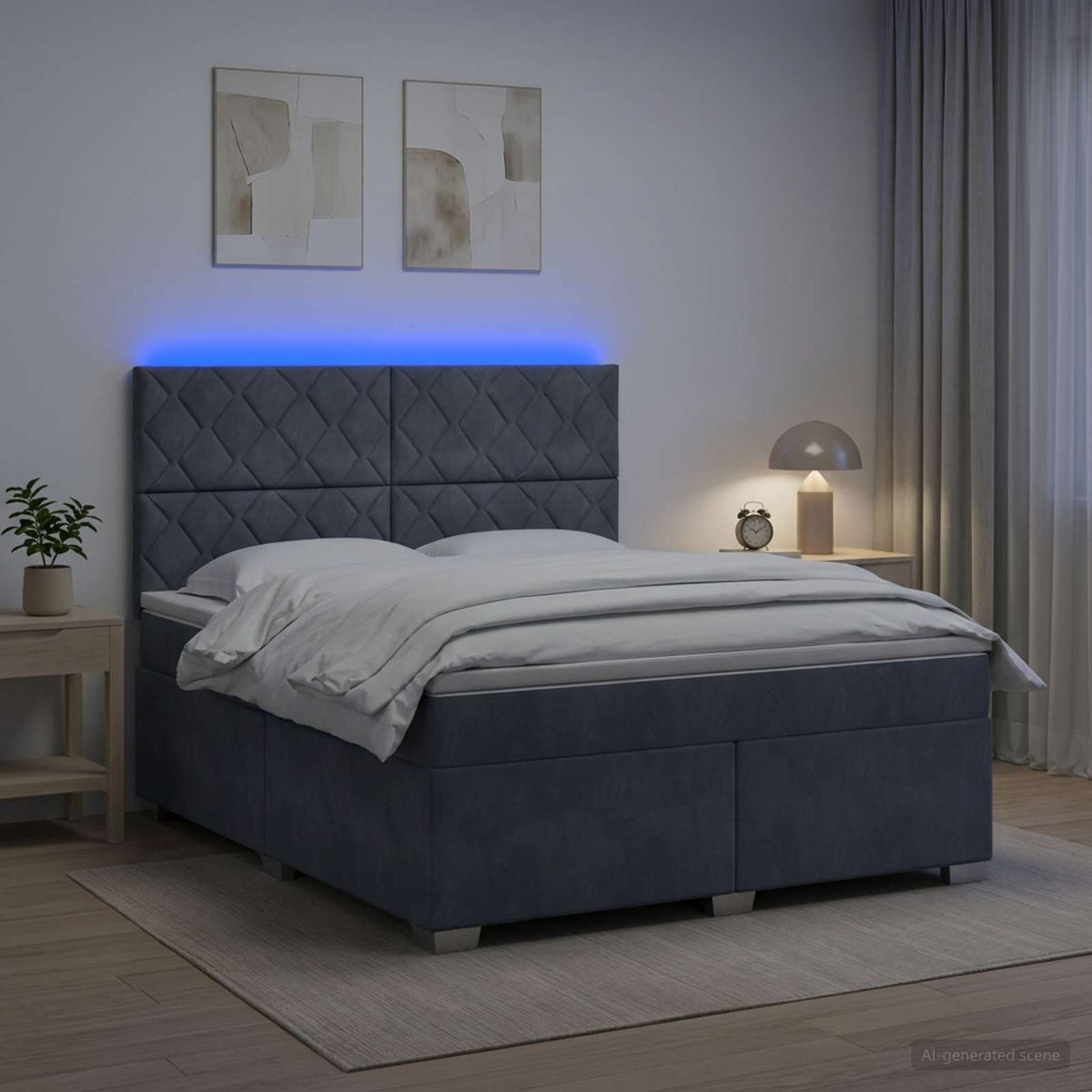Lit boxspring avec matelas Gris foncé 140 x 200 cm Velours