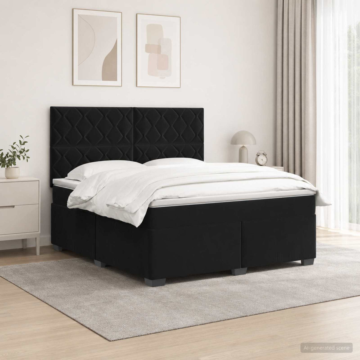 Lit boxspring avec matelas Noir 140 x 190 cm Velours