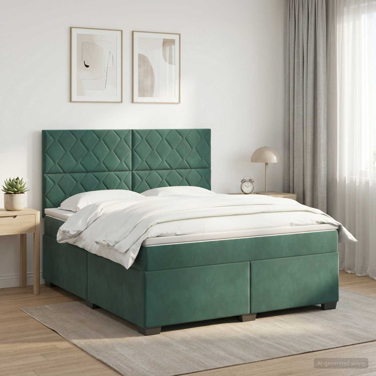 Lit boxspring avec matelas Vert foncé 140 x 190 cm Velours