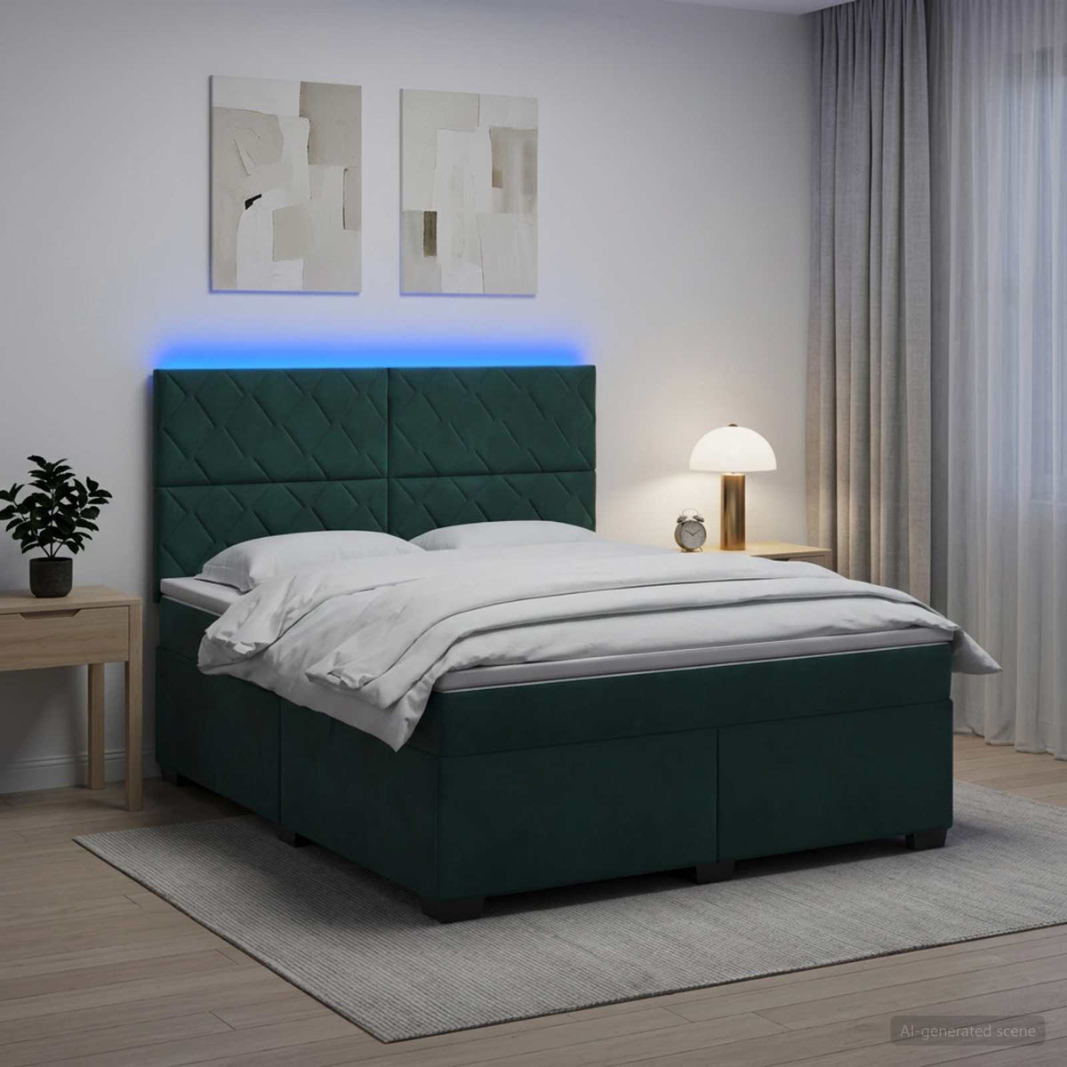 Lit boxspring avec matelas Vert foncé 140 x 200 cm Velours