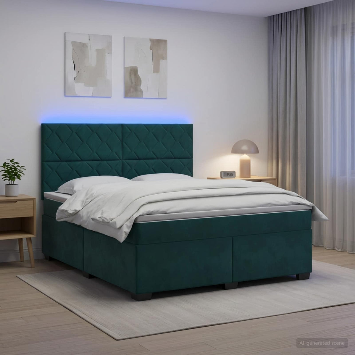 Lit boxspring avec matelas Vert foncé 140 x 200 cm Velours