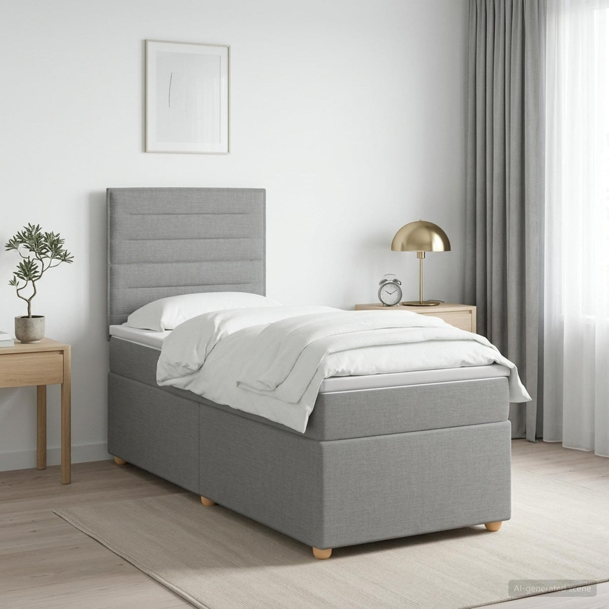 Lit boxspring avec matelas Gris clair 90 x 190 cm Tissu
