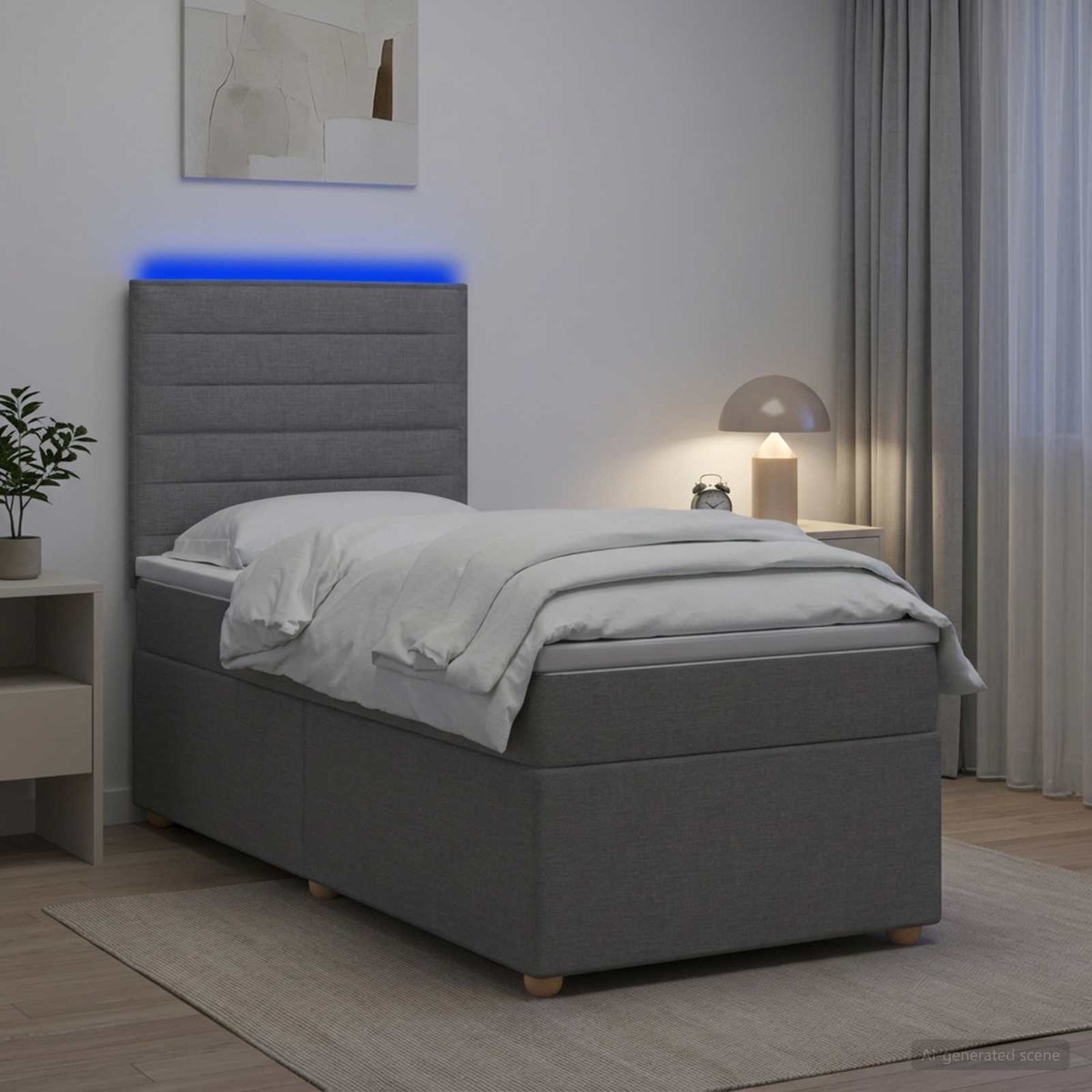 Lit boxspring avec matelas Gris clair 90 x 190 cm Tissu