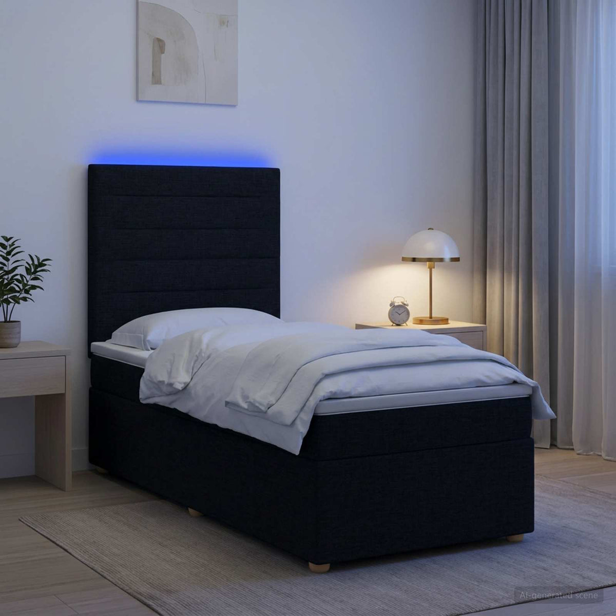 Lit boxspring avec matelas Noir 100 x 200 cm Tissu