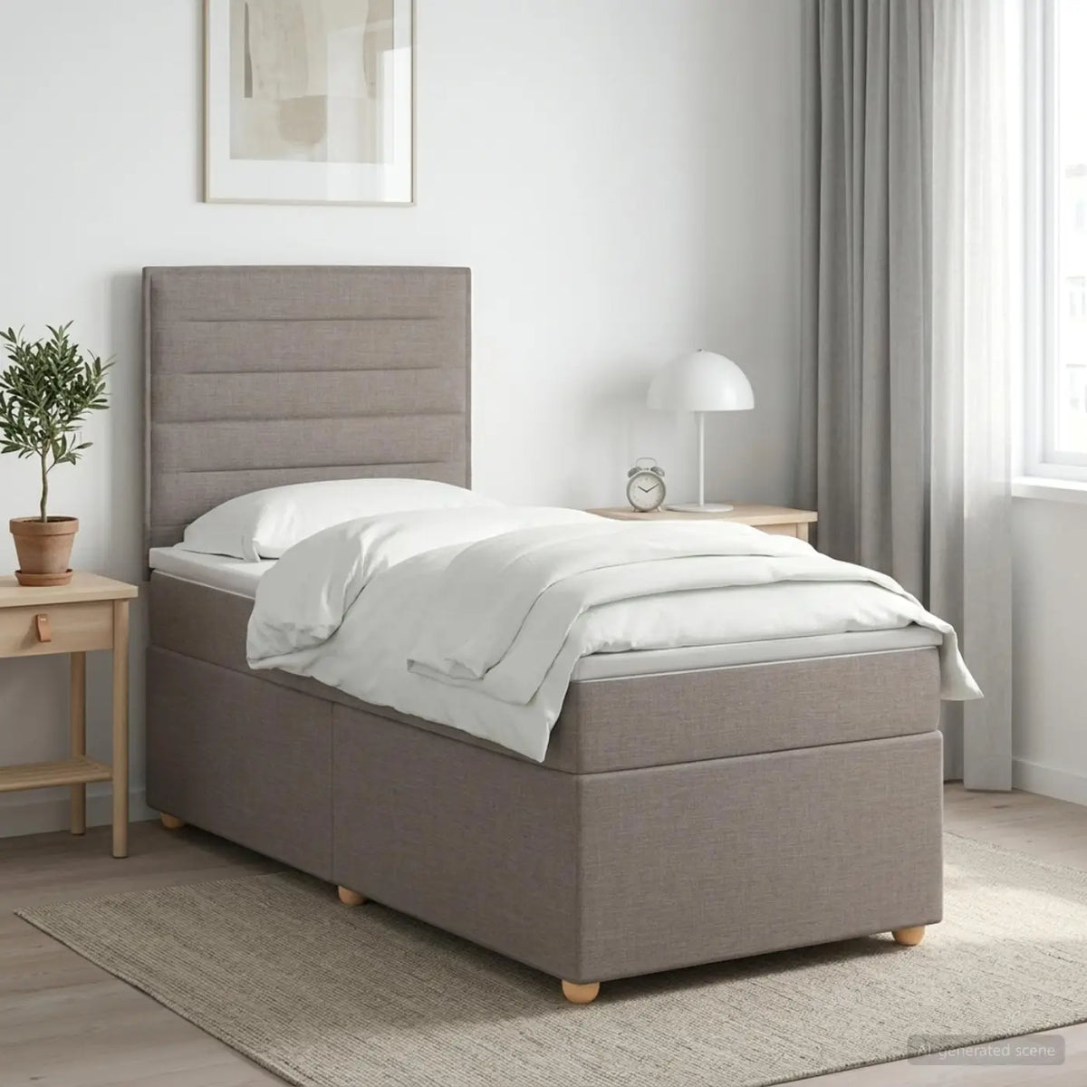 Lit boxspring avec matelas Taupe 90 x 200 cm Tissu - XIOS