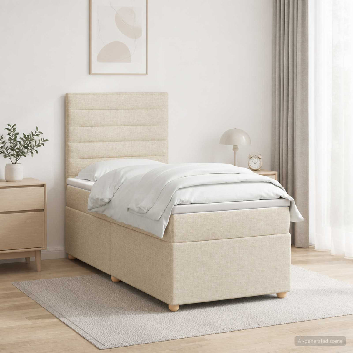 Lit boxspring avec matelas Crème 100 x 200 cm Tissu