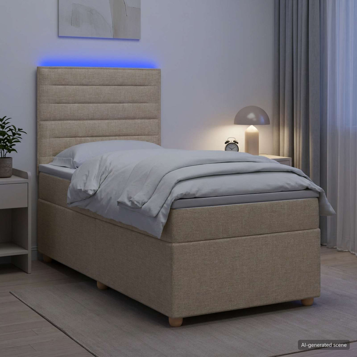 Lit boxspring avec matelas Crème 90 x 190 cm Tissu