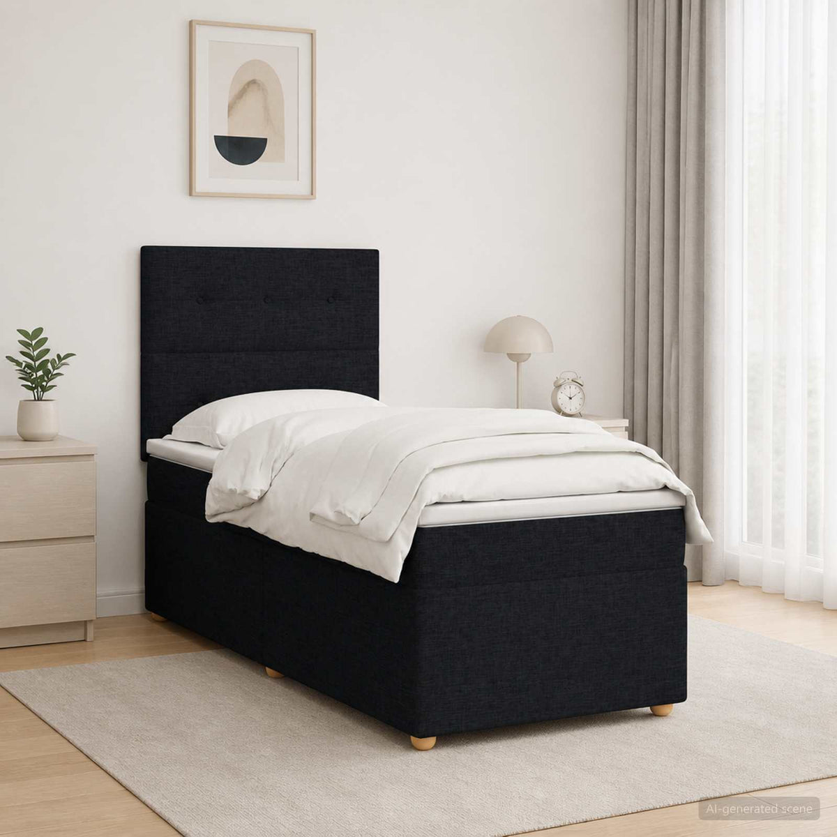 Lit boxspring avec matelas Noir 90 x 190 cm Tissu