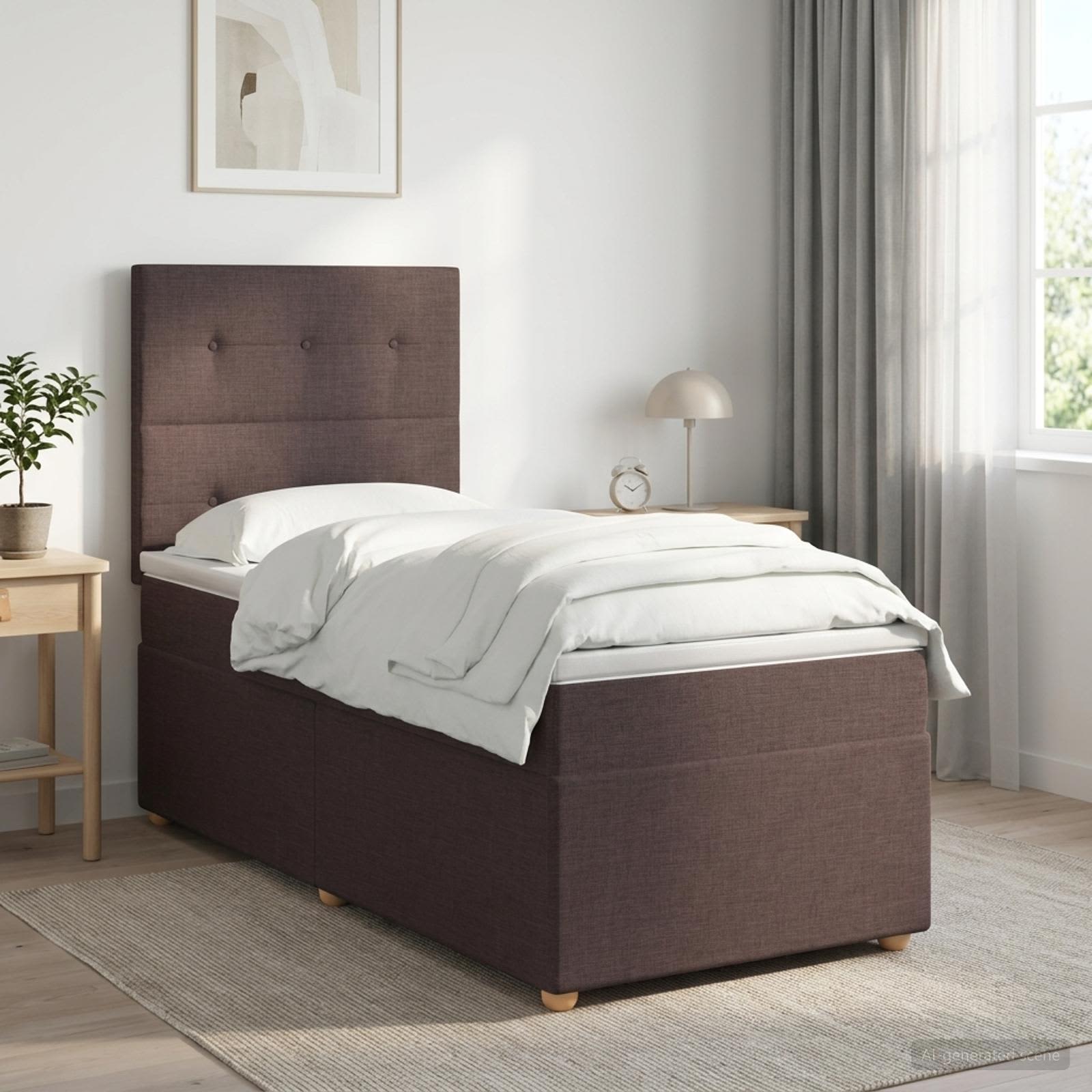 Lit boxspring avec matelas Marron foncé 90 x 200 cm Tissu