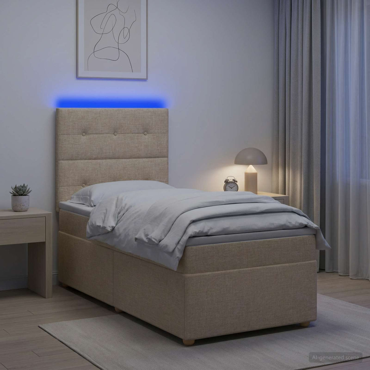 Lit boxspring avec matelas Crème 90 x 190 cm Tissu - XIOS