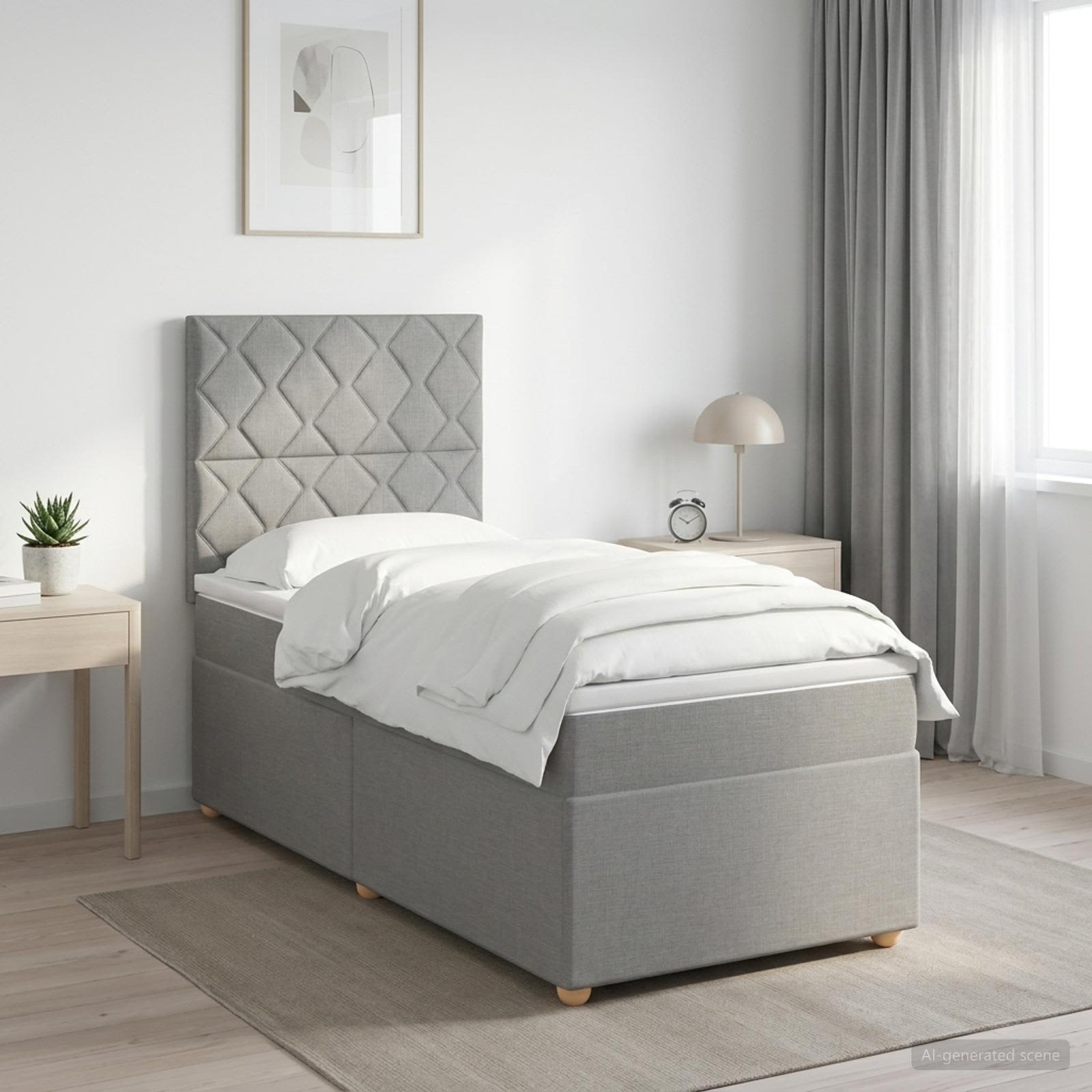 Lit boxspring avec matelas Gris clair 90 x 190 cm Tissu - XIOS
