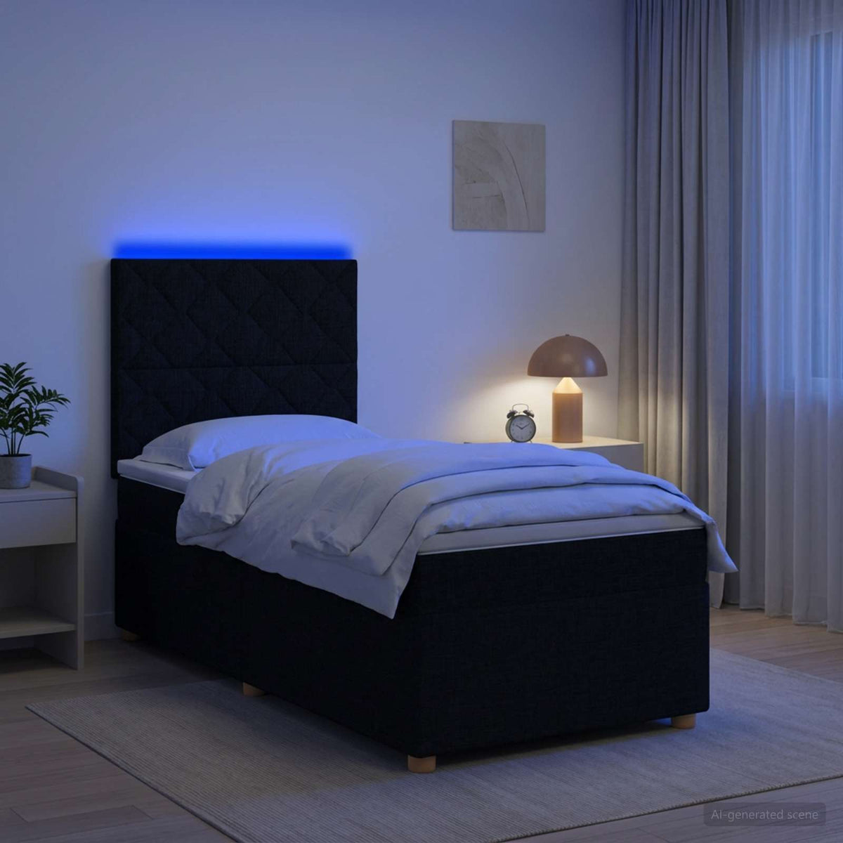 Lit boxspring avec matelas Noir 90 x 200 cm Tissu