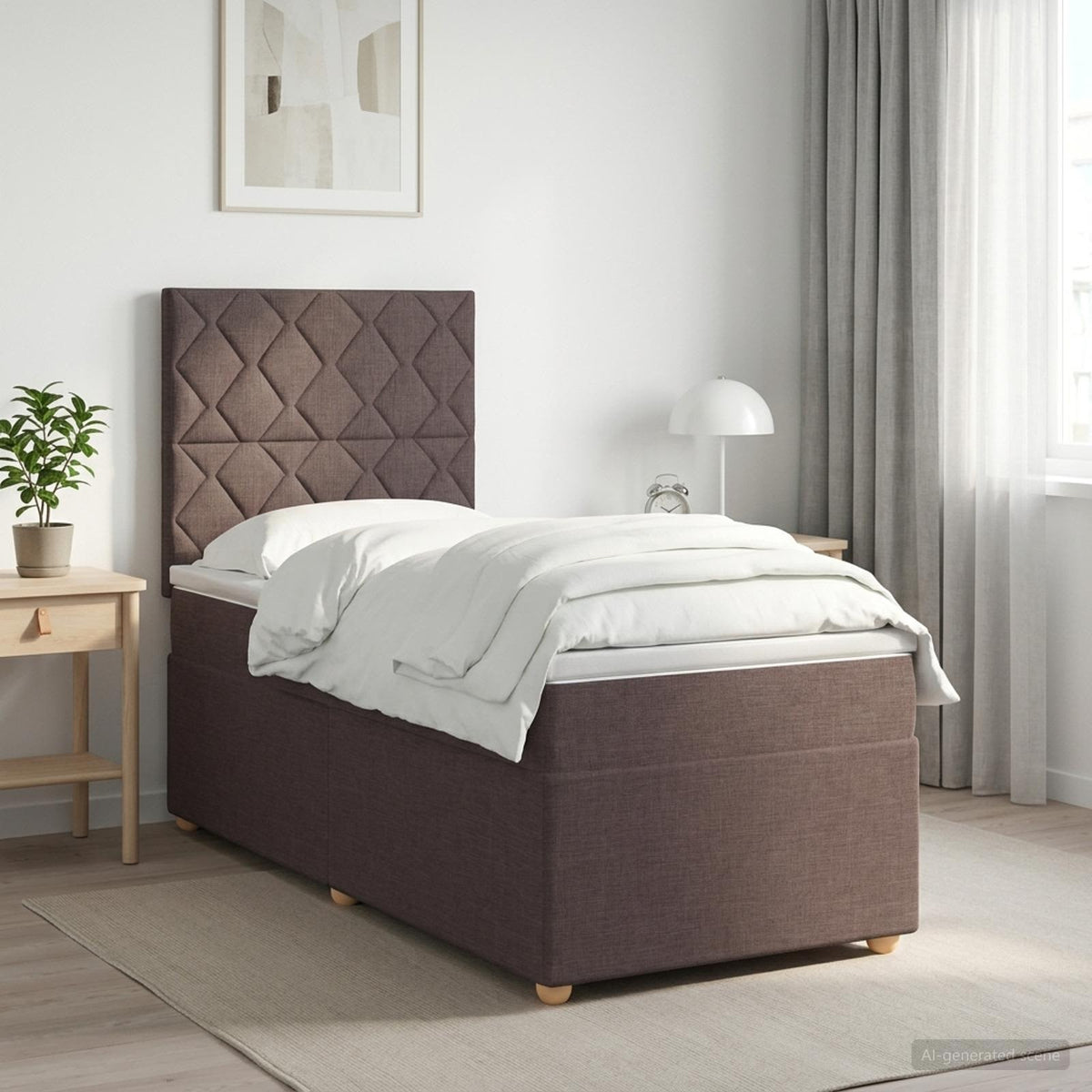 Lit boxspring avec matelas Marron foncé 90 x 190 cm Tissu