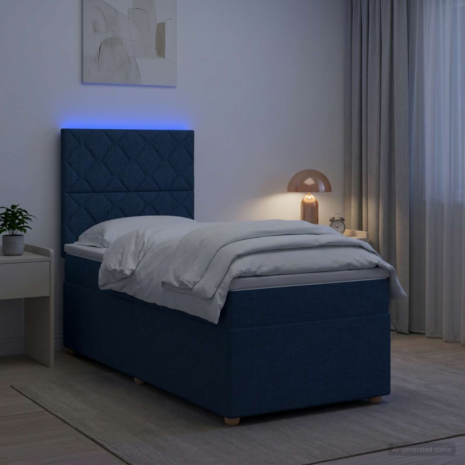 Lit boxspring avec matelas Bleu 80 x 200 cm Tissu
