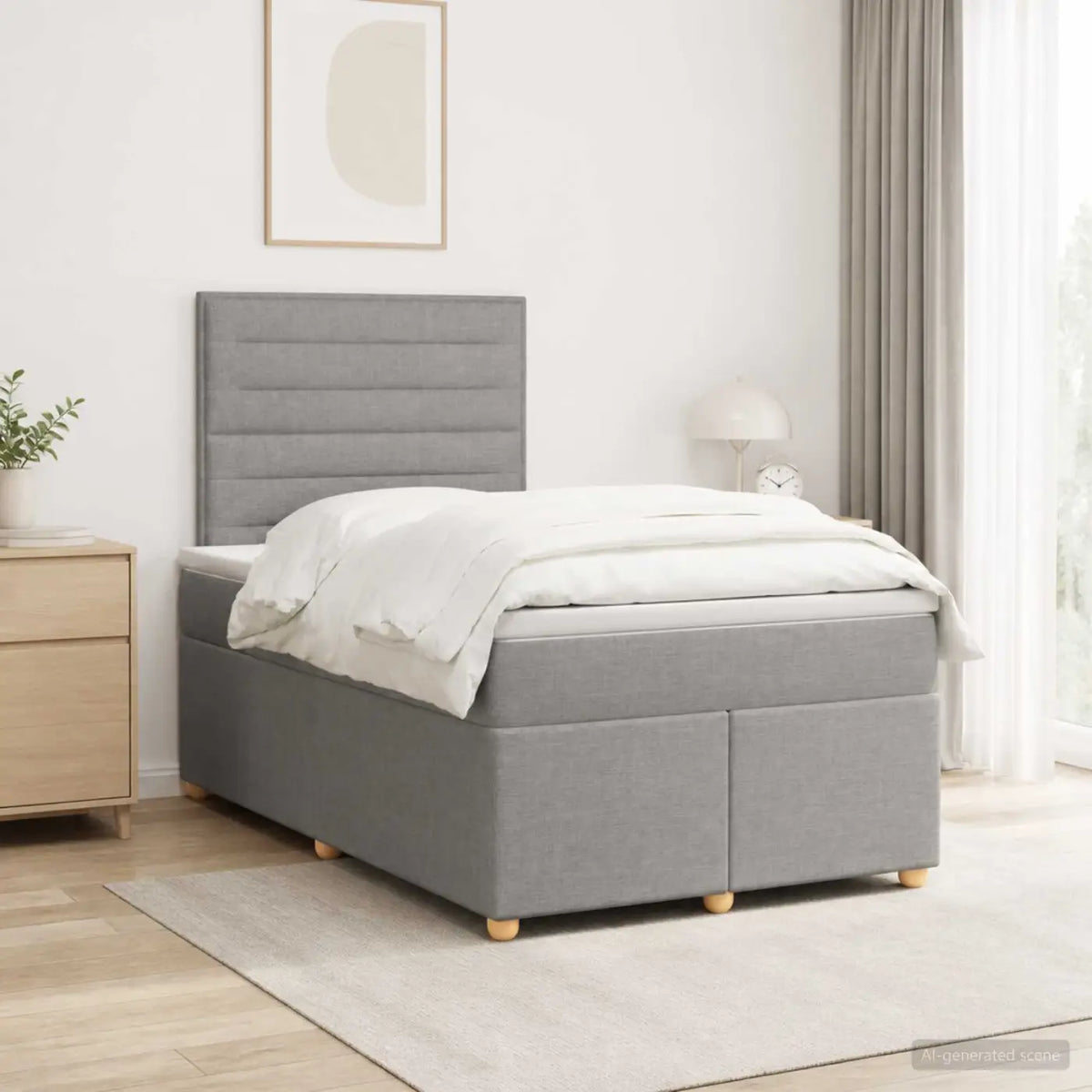 Lit boxspring avec matelas Gris clair 120 x 200 cm Tissu - XIOS