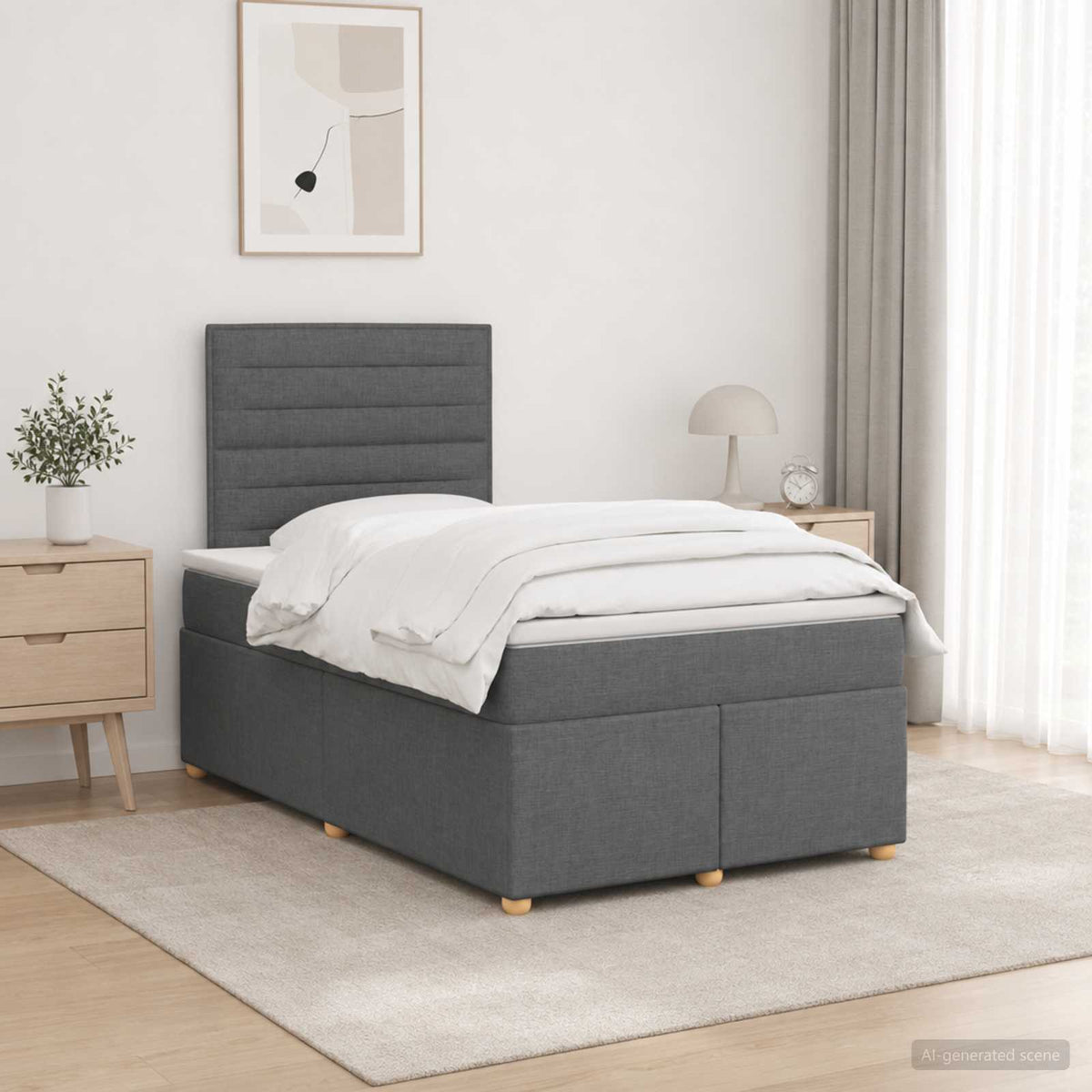 Lit boxspring avec matelas Gris foncé 120 x 190 cm Tissu