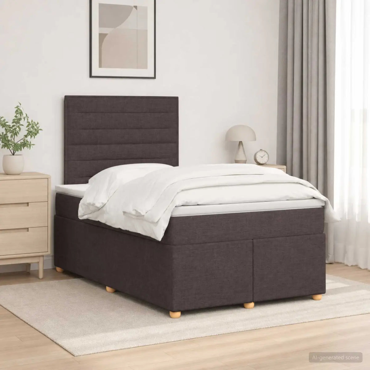 Lit boxspring avec matelas Marron foncé 120 x 200 cm Tissu - XIOS
