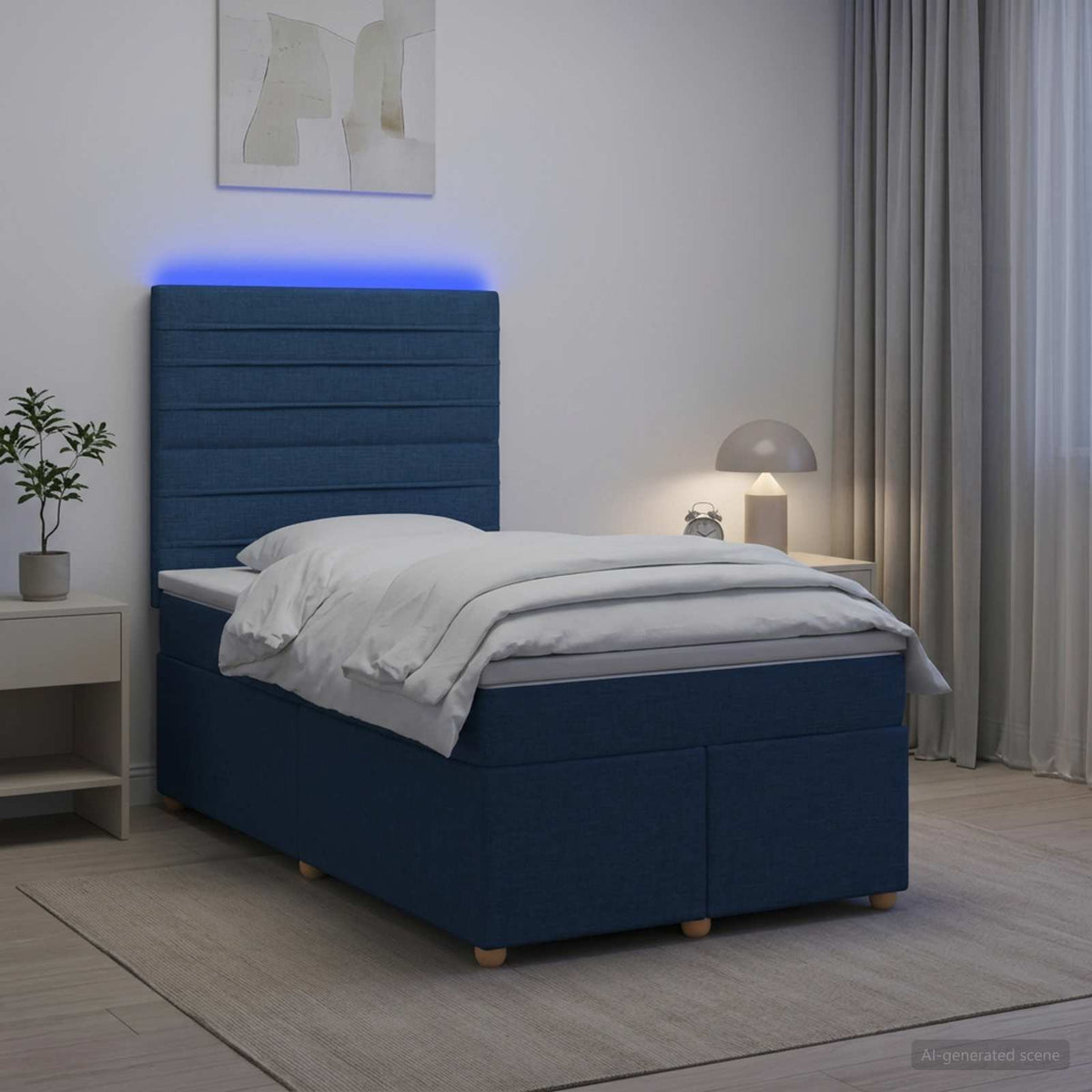 Lit boxspring avec matelas Bleu 120 x 200 cm Tissu
