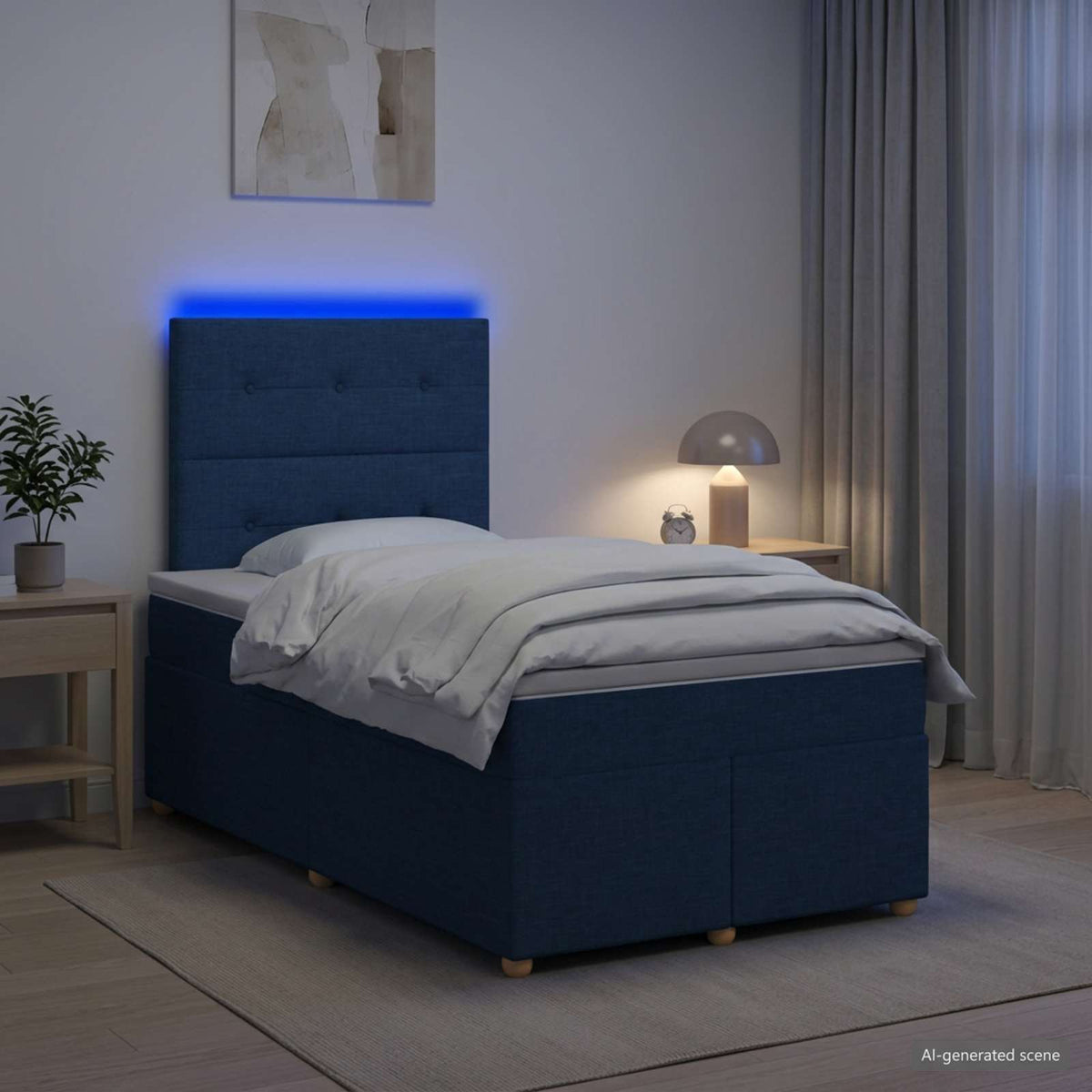 Lit boxspring avec matelas Bleu 120 x 190 cm Tissu