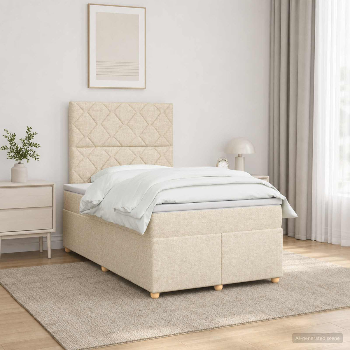 Lit boxspring avec matelas Crème 120 x 200 cm Tissu