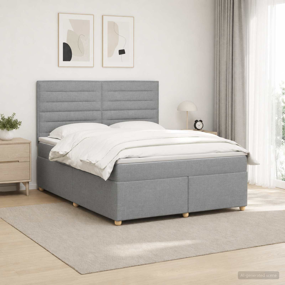 Lit boxspring avec matelas Gris clair 140 x 190 cm Tissu