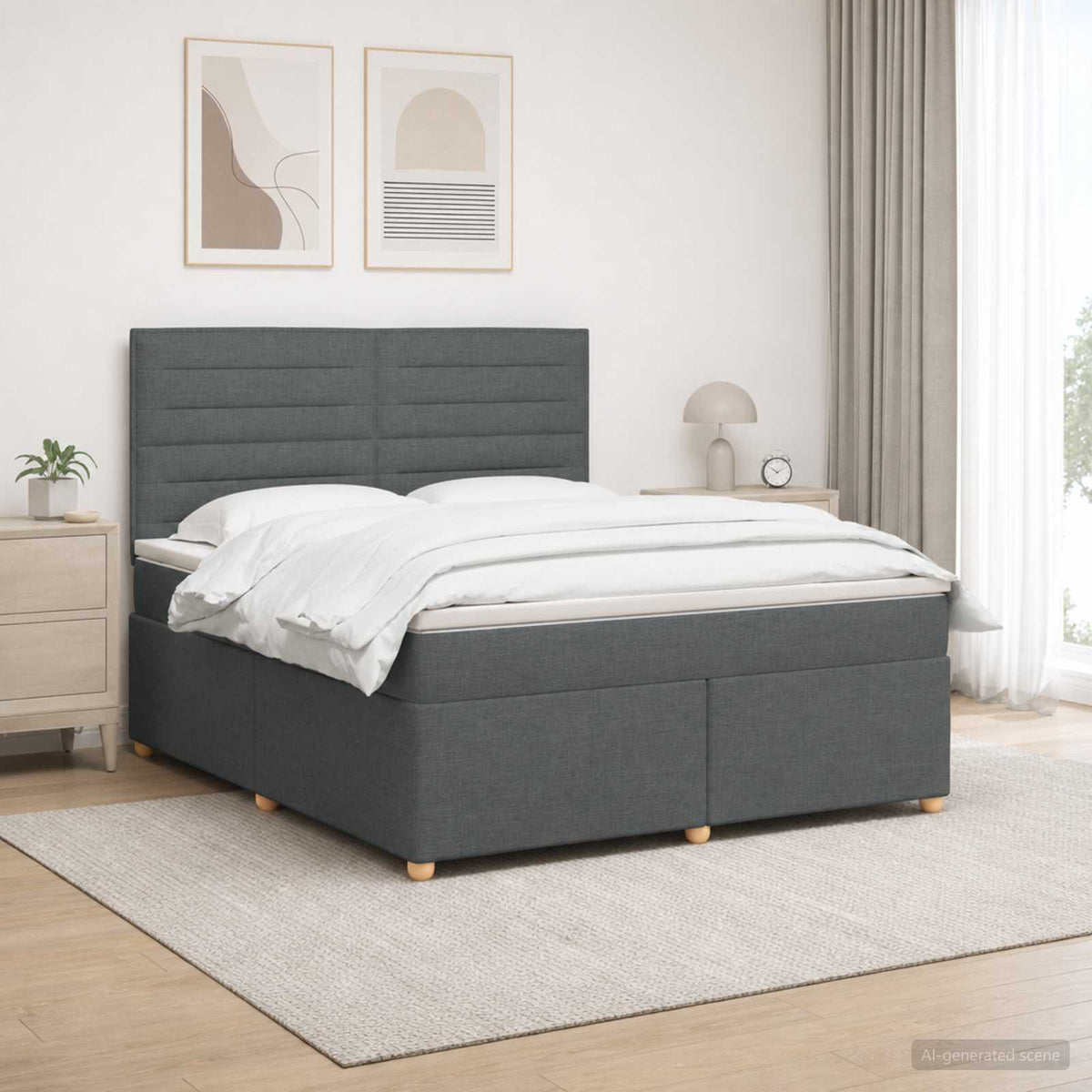 Lit boxspring avec matelas Gris foncé 140 x 190 cm Tissu