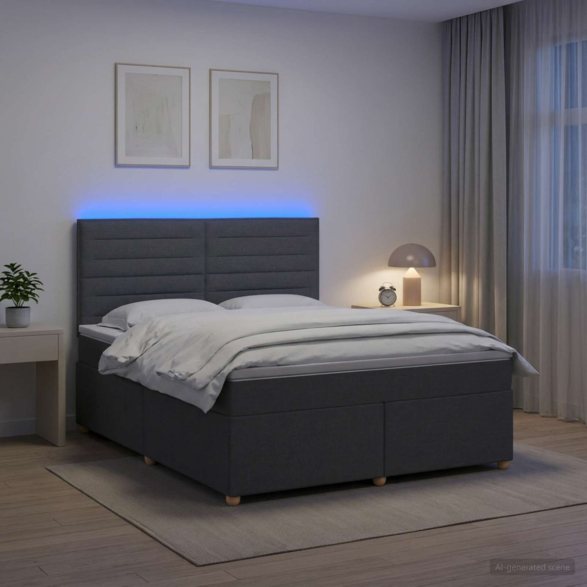 Lit boxspring avec matelas Gris foncé 140 x 200 cm Tissu